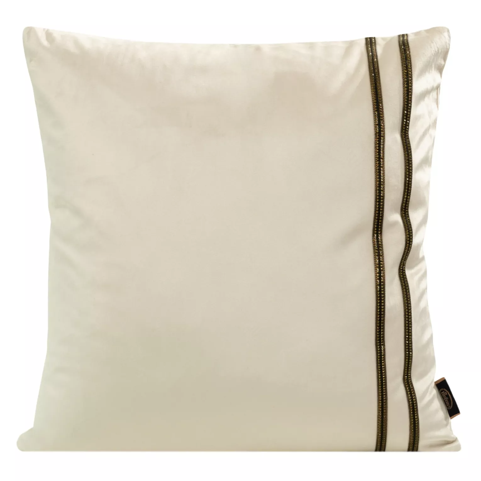 Poszewka na poduszkę 45x45 cm welwetowa poszewka z naszywaną dekoracyjną pasmanterią kremowa VELVET 31 EUROFIRANY PREMIUM