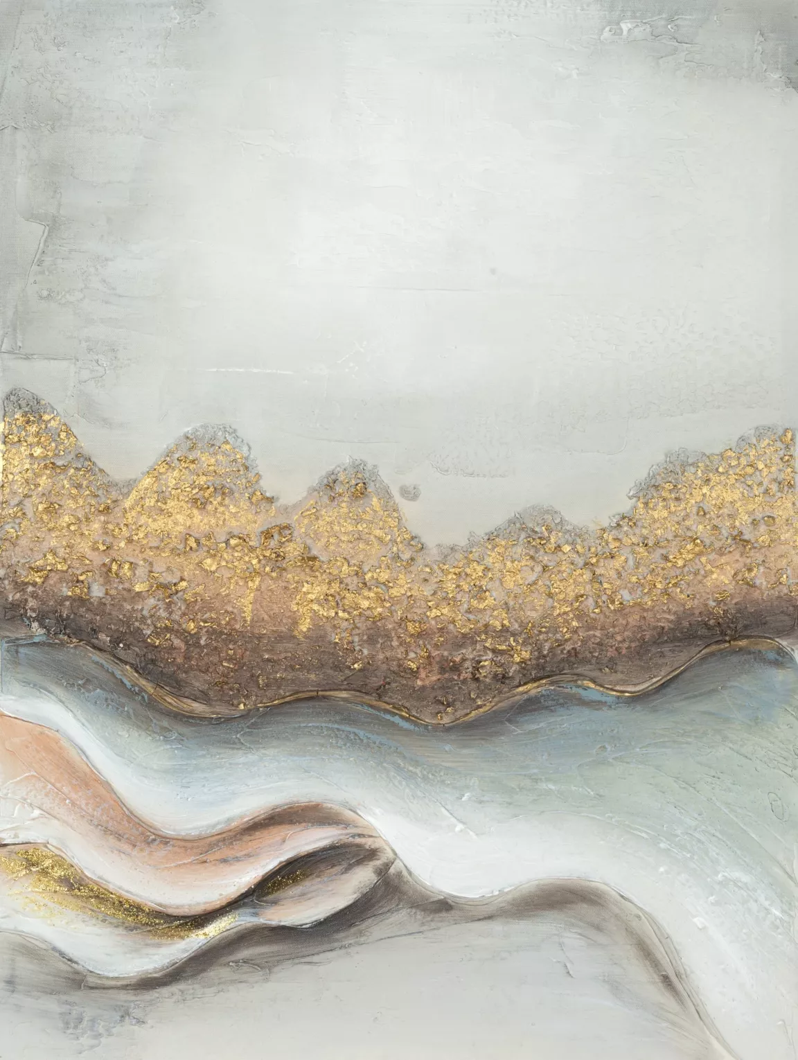 Obraz abstrakcja złoto, jasnopopielaty ręcznie malowany na płótnie 60x80 cm WAVE  Eurofirany
