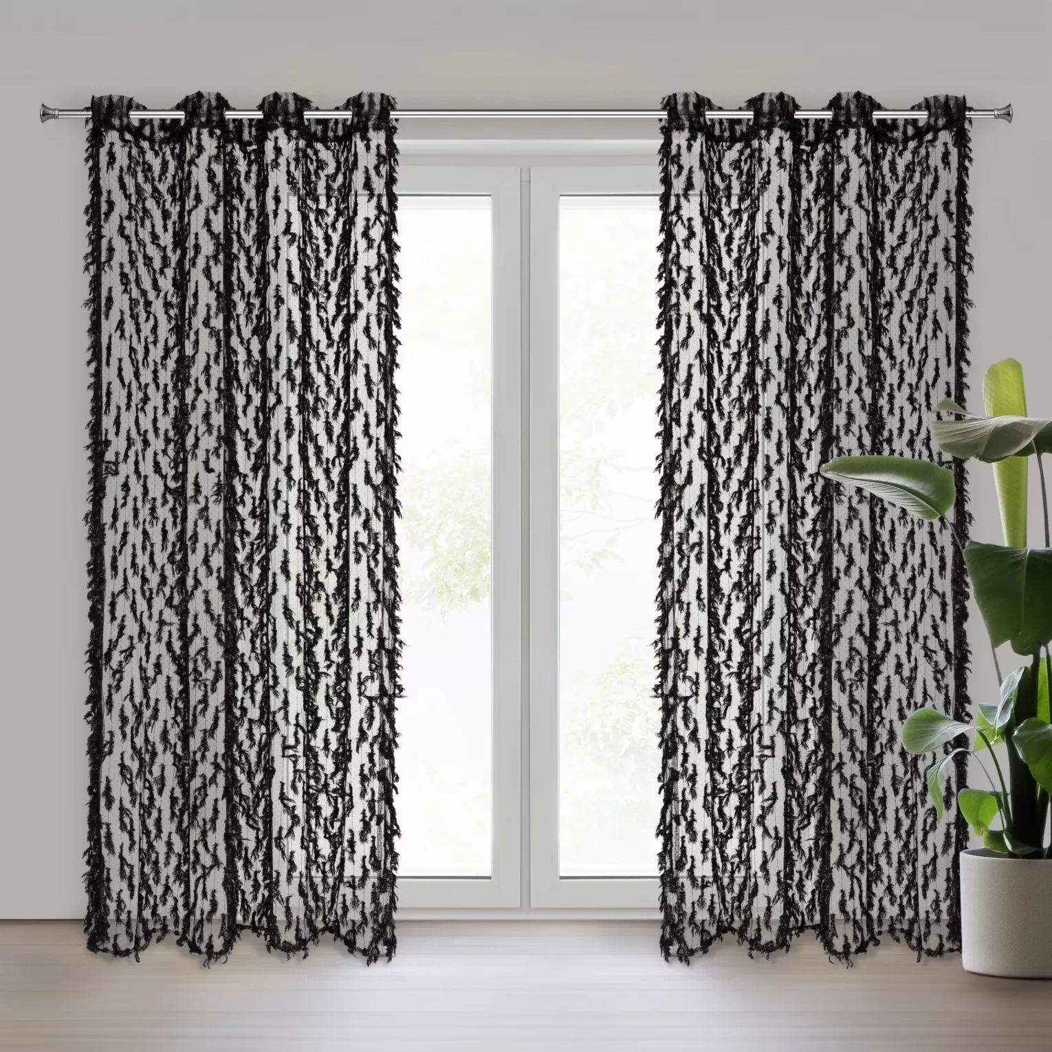 Zasłona czarna zdobiona wzorem designerskim 140x250 przelotka VICTORIA Eva Minge Eurofirany