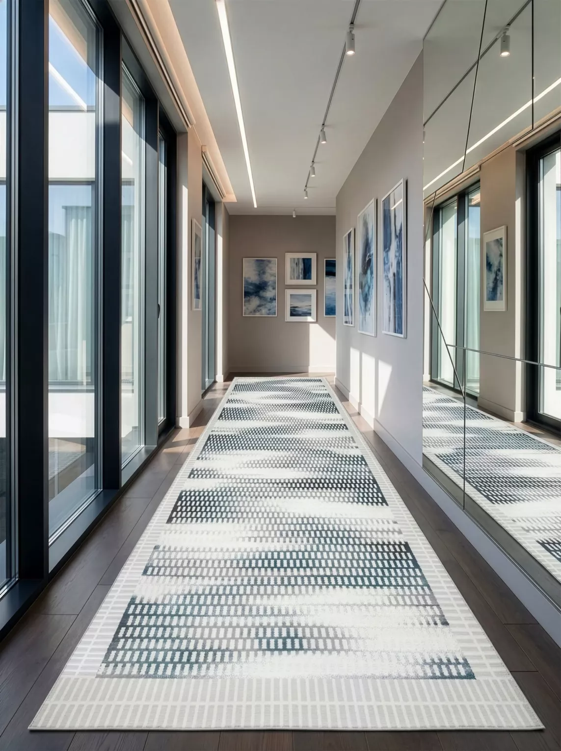Dywan 120x170 cm biało, niebieski o nowoczesnym cieniowanym wzorze CRYSTAL7 Eurofirany