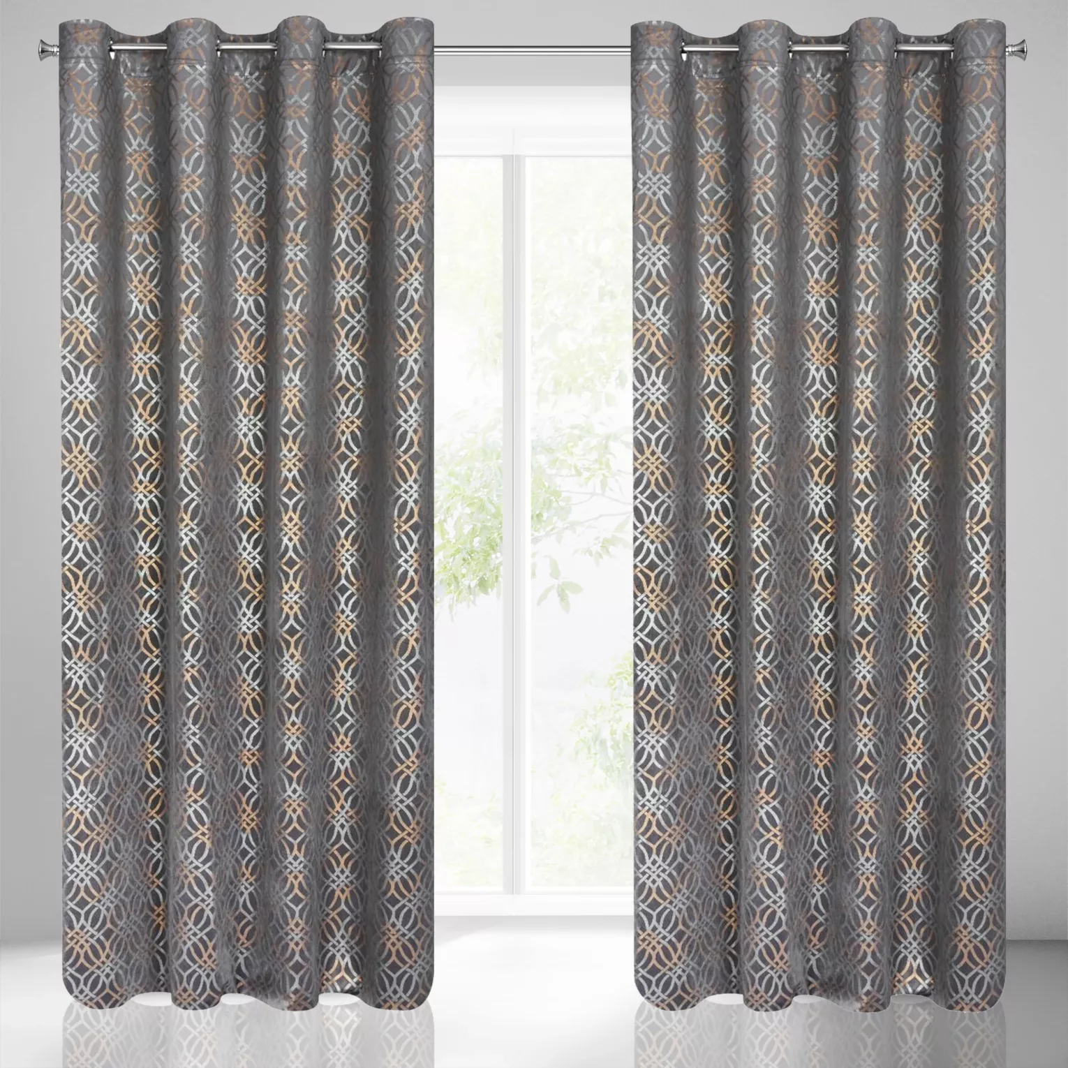 Zasłona stalowo, srebrna z wytłaczanym wzorem,welwetowa 140x250 cm przelotka ARETA Eurofirany