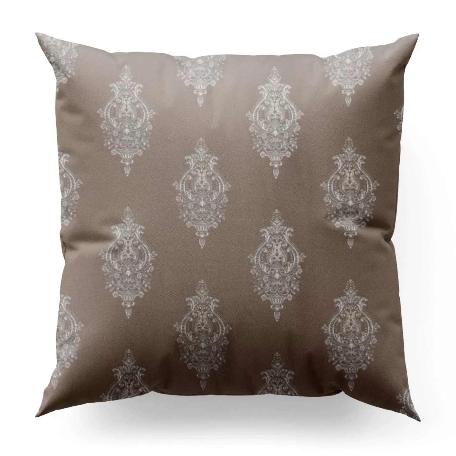 Poszewka na wymiar ciemnobeżowo srebrna z eleganckiej tkaniny w drobny ornamentowy wzór
