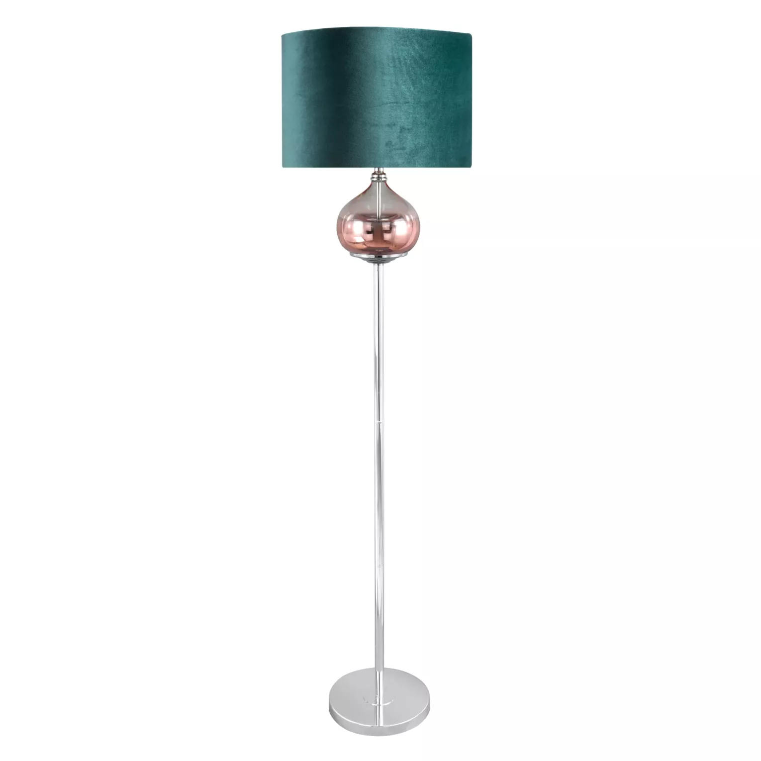 Lampa stojąca do salonu szałwiowo, miedziana z welwetowym abażurem 43 x 157 cm SALVIA Limited Collection Eurofirany
