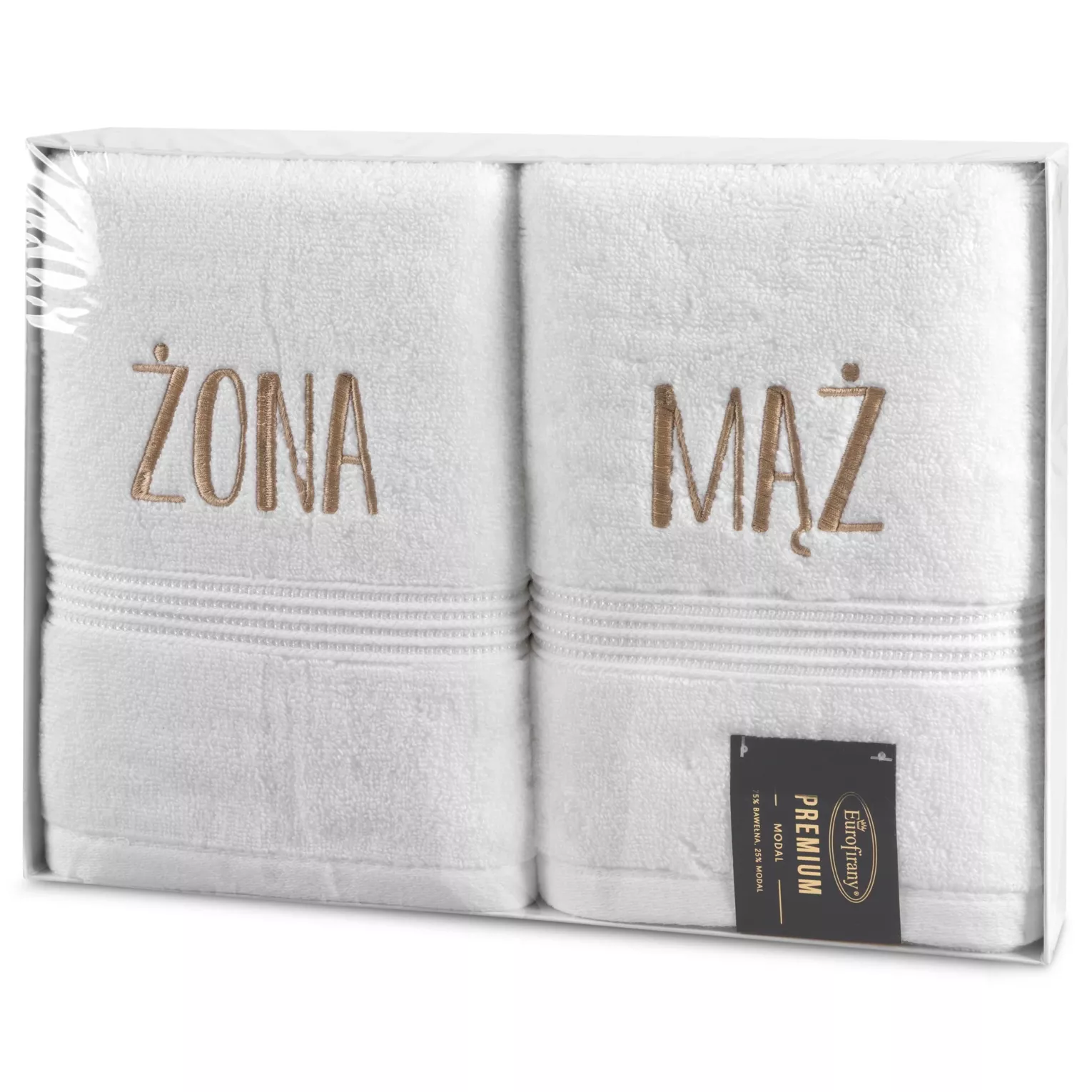 Zestaw ręczników bawełnianych na prezent 2 szt 50x90 cm kolor biały z haftem ŻONA MĄŻ Eurofirany
