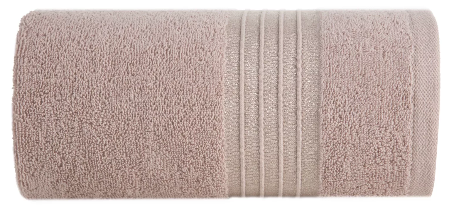 Ręcznik do rąk 30x50 cm bawełniany kolor pudrowy róż zdobiony paseczkami 500 g/m2 LILA Eurofirany