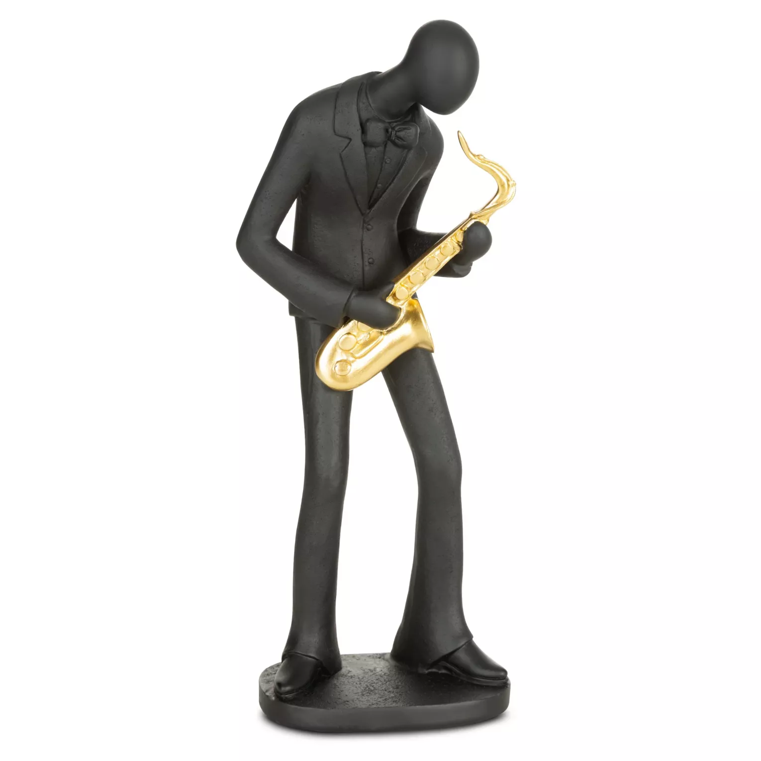 Figurka ceramiczna czarno-złota w kształcie postaci trzymającej saksofon 15x11x36 cm RICO Eurofirany