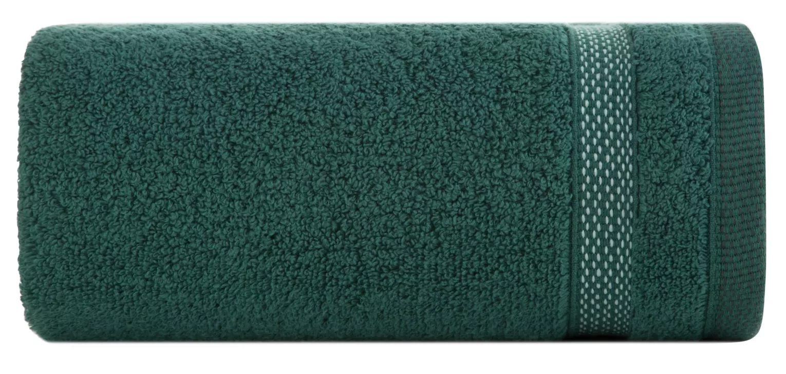Ręcznik do rąk 30x50 cm bawełniany kolor ciemnozielony zero twist z bordiurą w paski 400 g/m2 RIKI Eurofirany