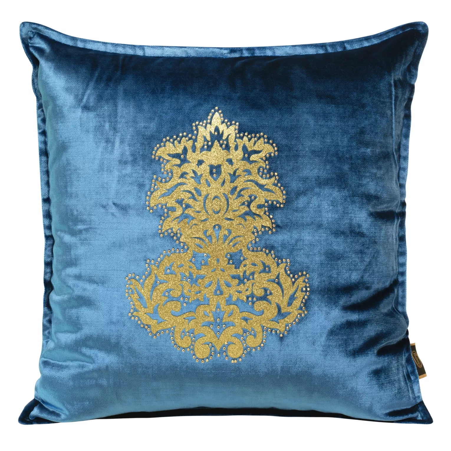 Poszewka na poduszkę 45x45 cm welwetowa ze złotym ornamentem niebieska ROYAL 4 Eurofirany