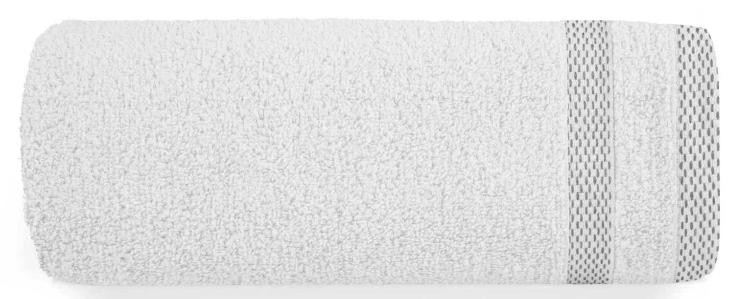 Ręcznik kąpielowy 50x90 cm bawełniany kolor biały zero twist z bordiurą w paski 400 g/m2 RIKI Eurofirany