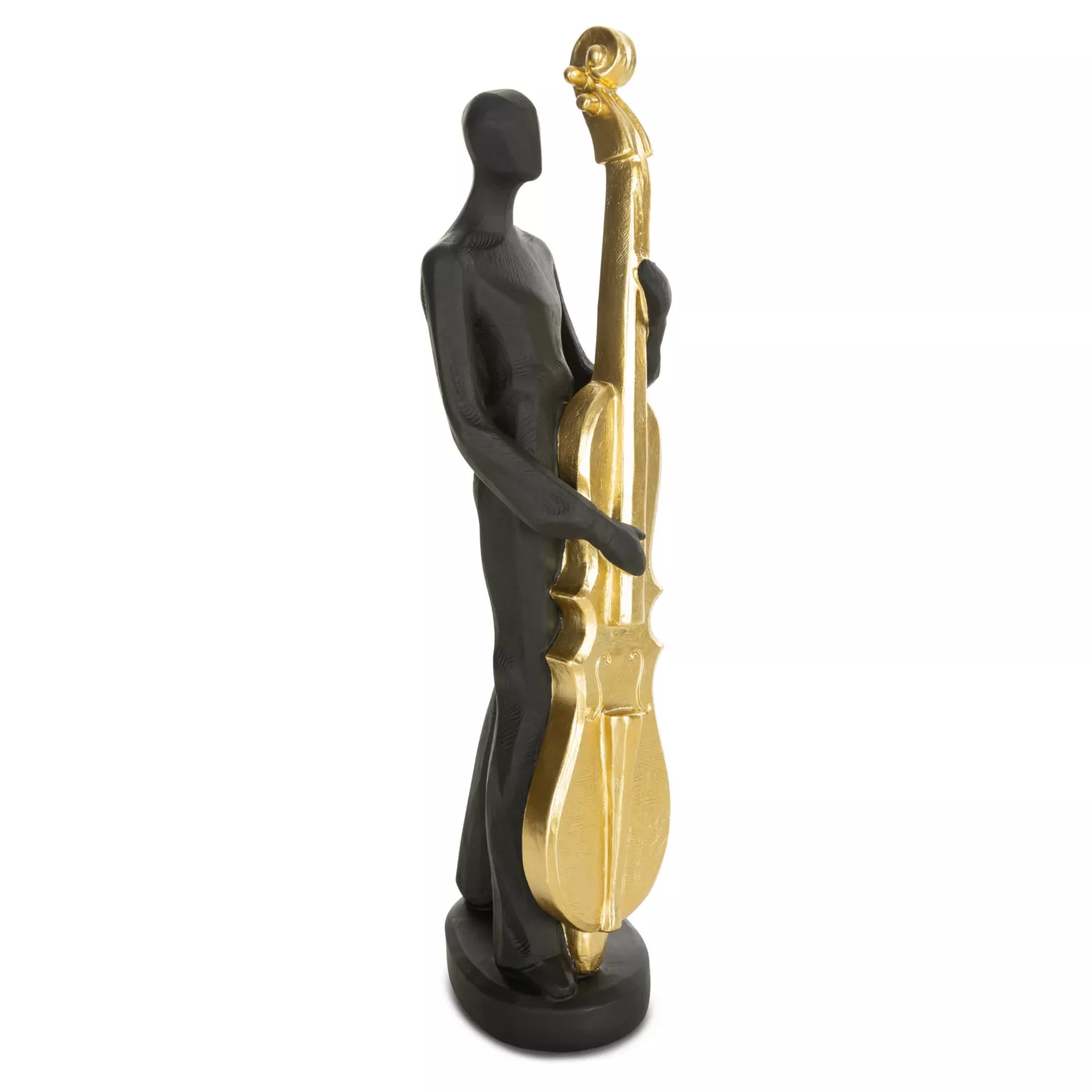 Figurka ceramiczna czarno-złota w kształcie postaci trzymającej kontrabas 10x9x34 cm RICO Eurofirany