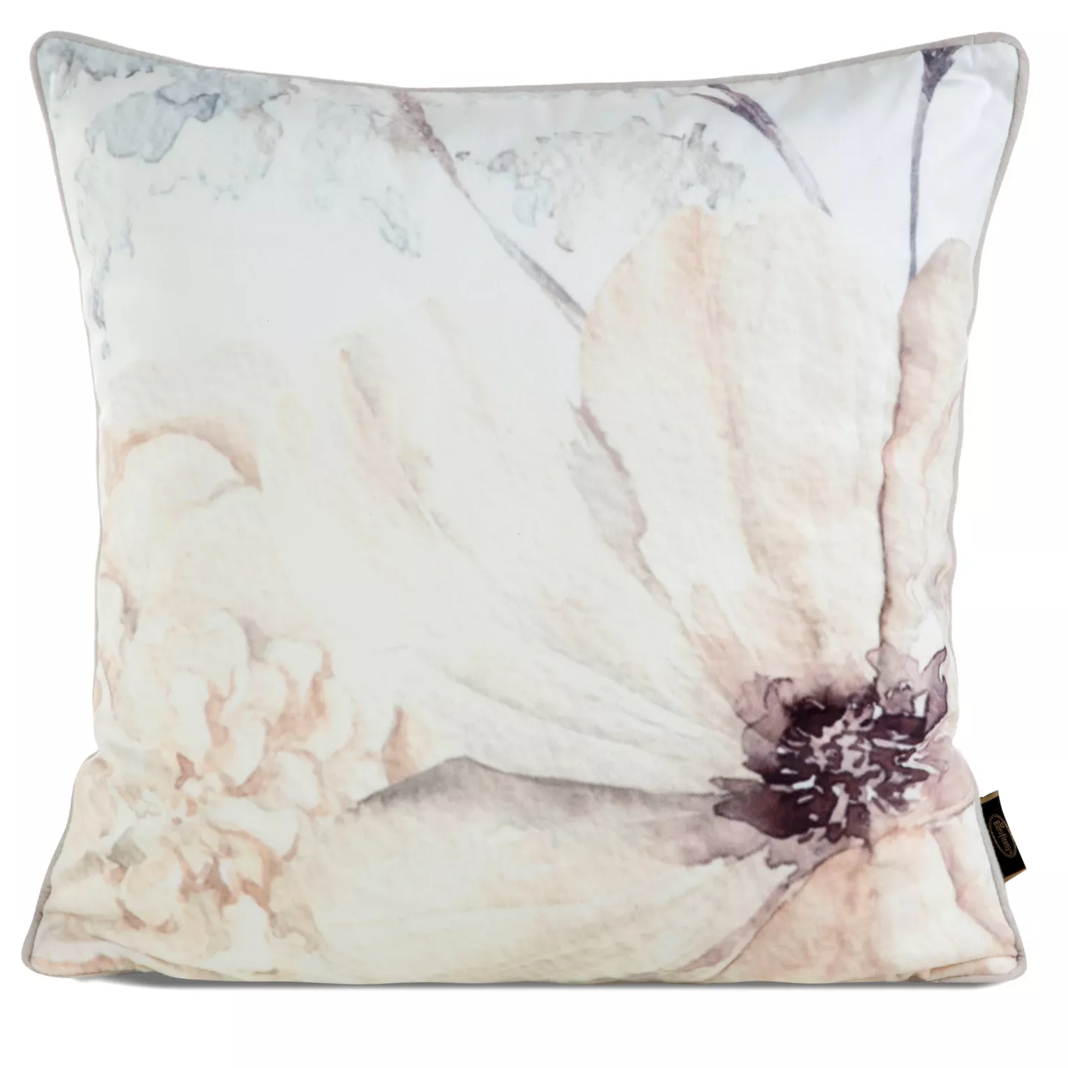 Poszewka na poduszkę 45x45 cm welwetowa, dwustronna z motywem kwiatów z wypustką na brzegach beżowo, kremowa VELVET 128 EUROFIRANY PREMIUM
