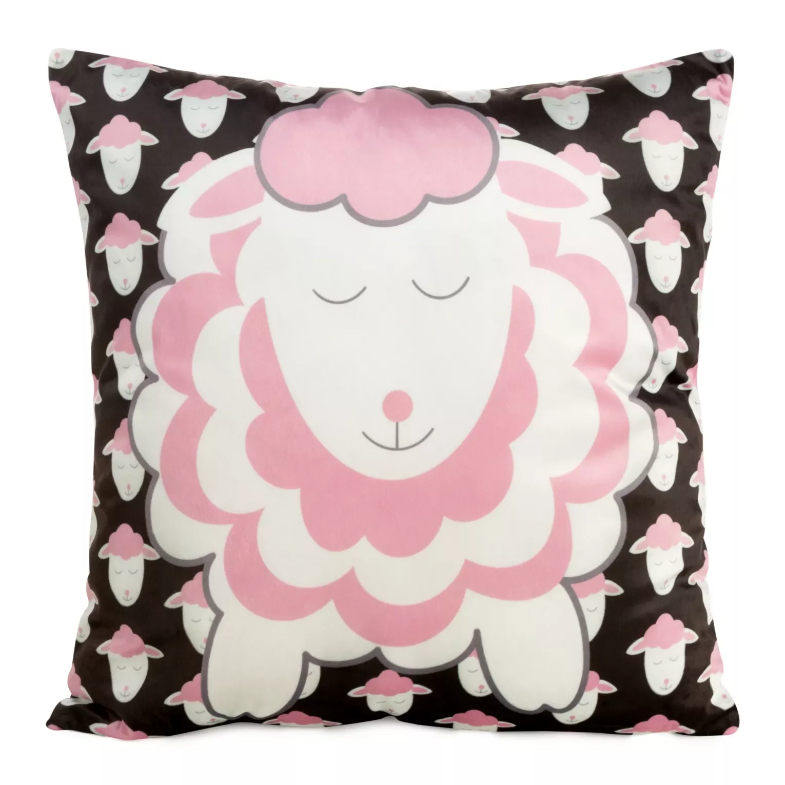 Poszewka na poduszkę 45x45 cm welwetowa z motywem słodkich baranków czarno, różowa KIDS 7 B DESIGN 96 Eurofirany