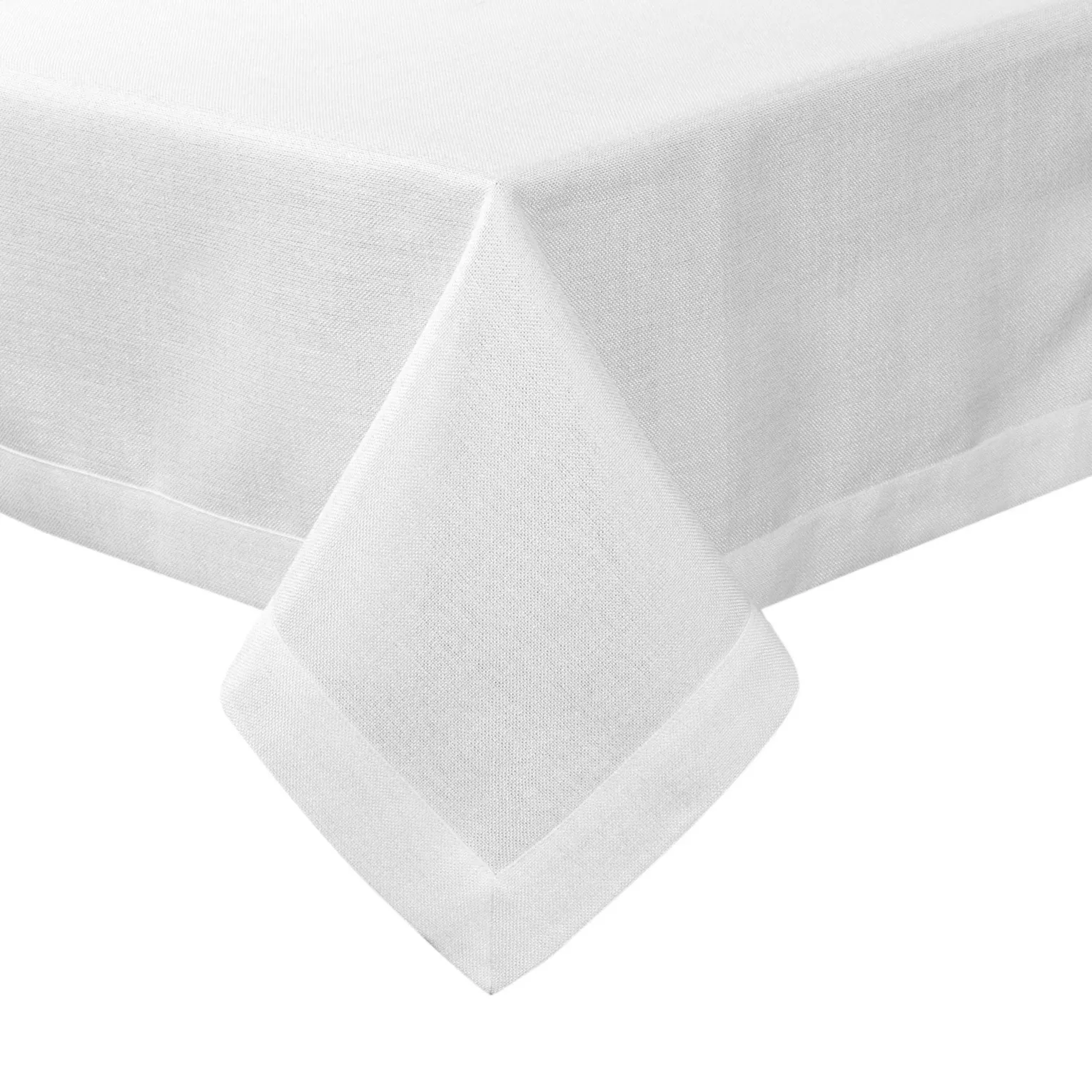 Obrus biały 140x220 cm z tkaniny przypominającej płótno STELLA 2 z podwójną listwą na brzegach