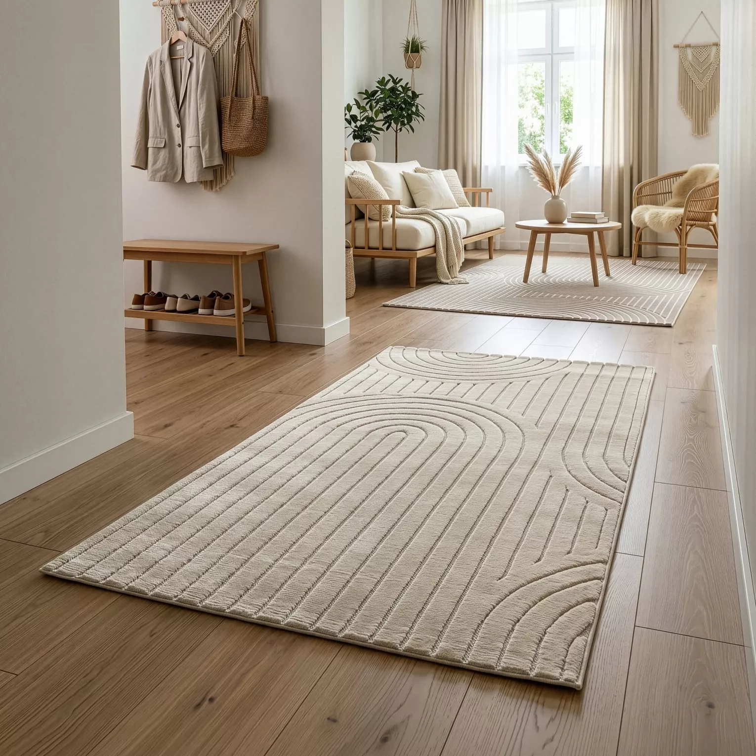 Dywan 80x150 cm beżowy z tłoczonym wzorem 3D VENUS BOHO 2 Eurofirany