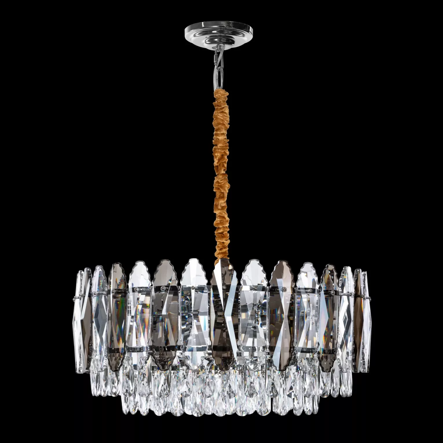 Lampa wisząca do salonu złota NELA z zwisającymi kryształkami, z możliwością regulacji wysokości 60 x50 cm NELA Eurofirany
