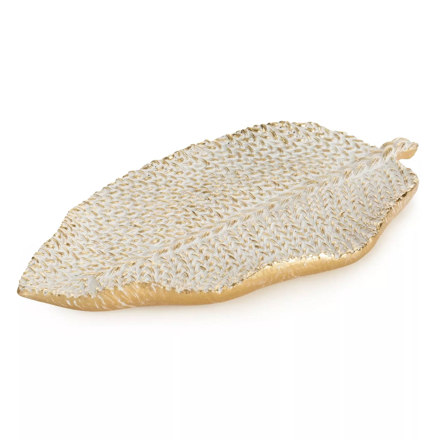 Patera dekoracyjna złoto-biała zdobiona wzorem plecionego sweterka 29x16x3 cm MOLI Eurofirany