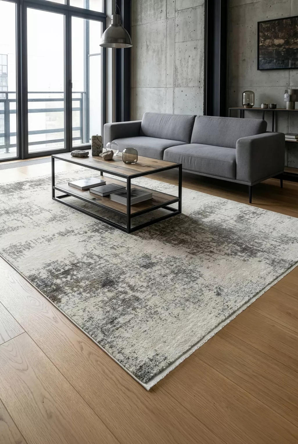 Dywan 60x100 cm kremowo, stalowy zdobiony przecieranym wzorem HAVAI3 Eurofirany