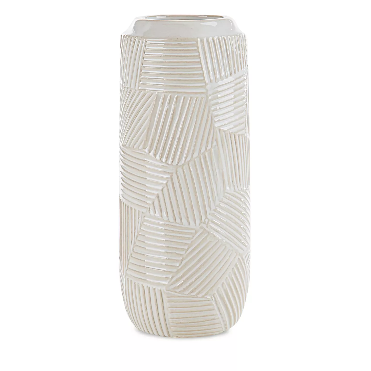 Wazon ceramiczny kremowy dekoracyjny z wytłaczanym wzorem średnica 12x30 cm ROMINA Eurofirany