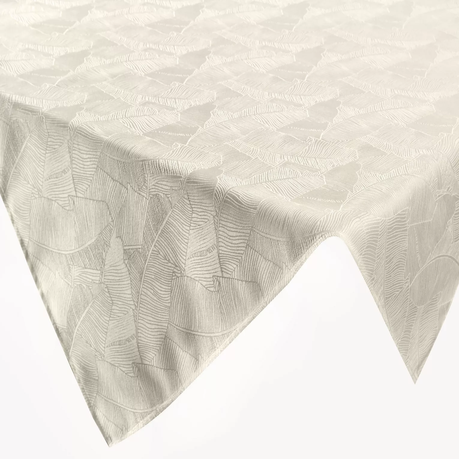 Bieżnik na stół kremowo, biały 40x140 cm ISLA z żakardowym wzorem liści bananowca