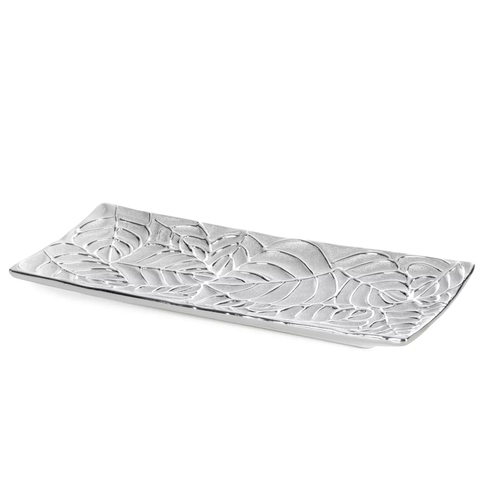 Patera ceramiczna dekoracyjna srebrna z tłoczonym wzorem liści 31x13x 3 cm MIRIAM Eurofirany
