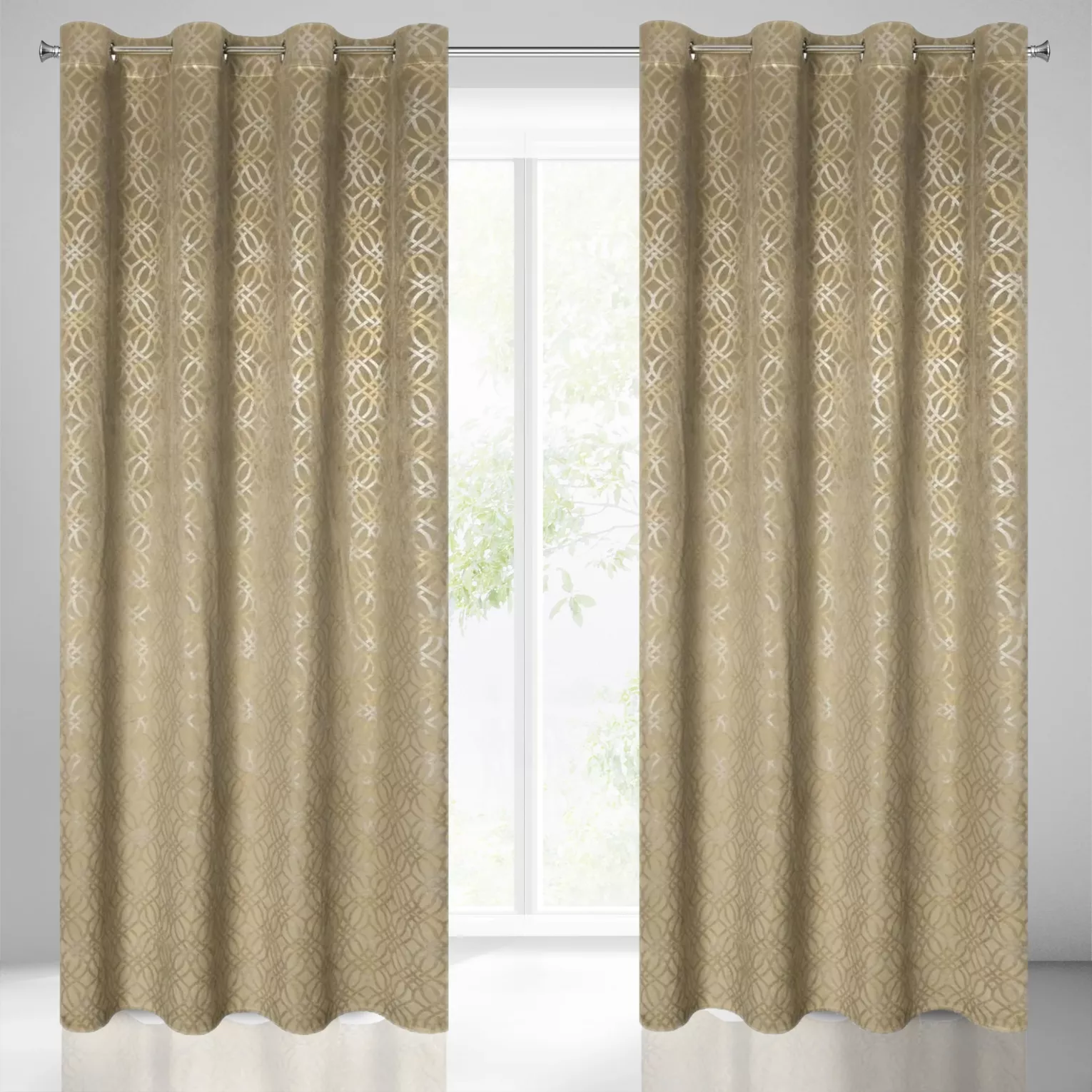 Zasłona beżowa z wytłaczanym wzorem, welwetowa 140x250 cm przelotka ARETA Eurofirany