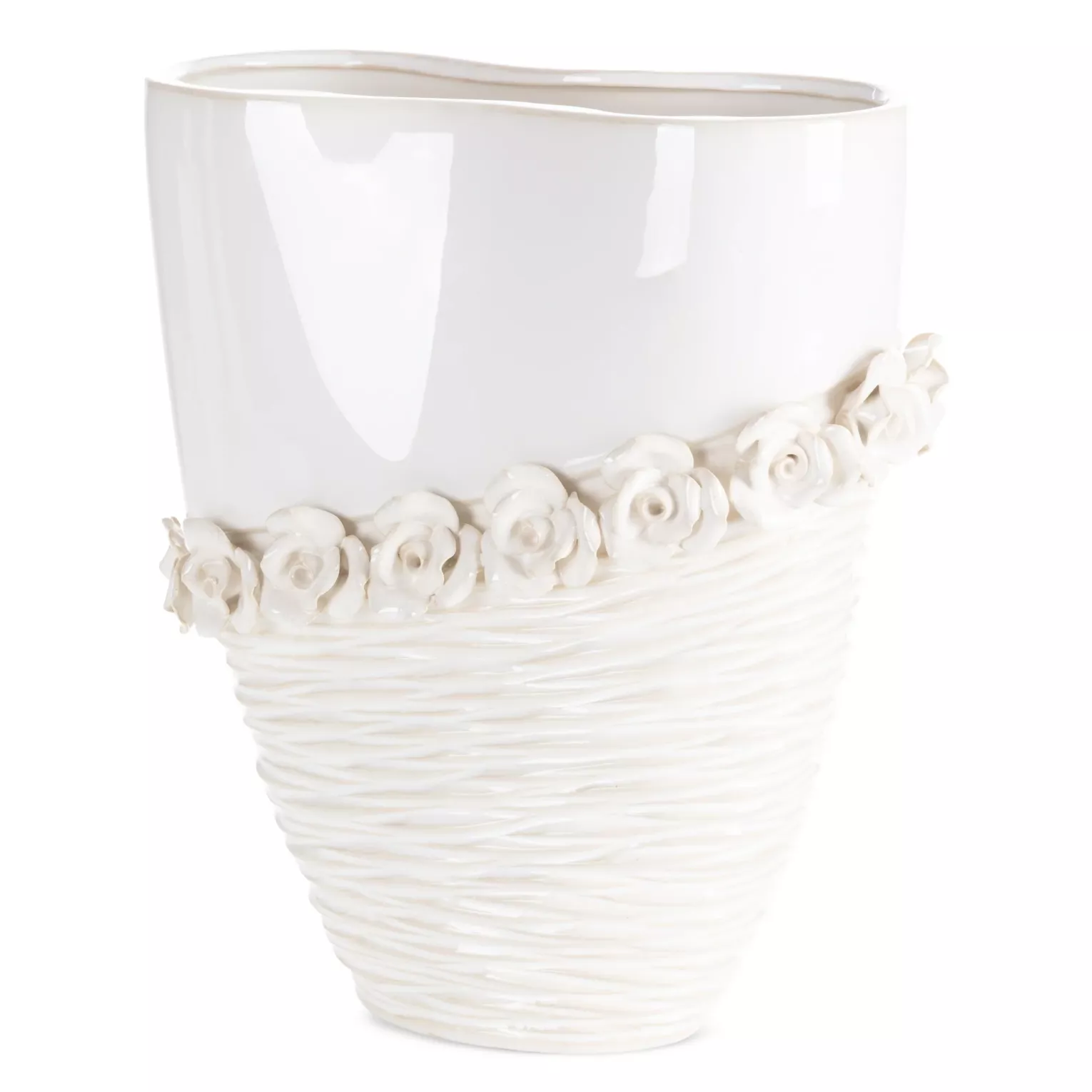 Wazon dekoracyjny kremowy zdobiony kwiatami 3D 27x13x32 cm ELIANA Eurofirany