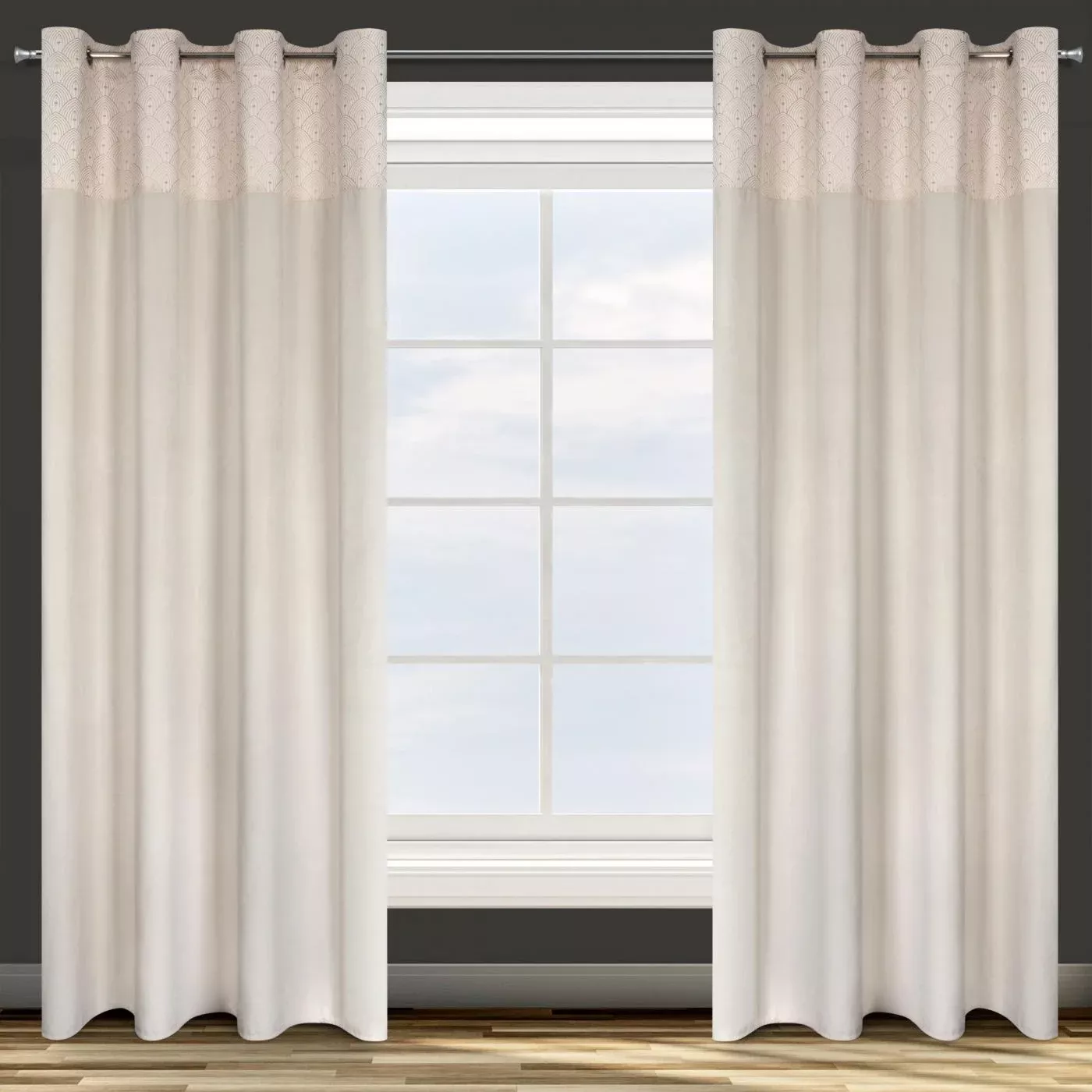 Zasłona kremowa z aplikacją z błyszczącego welwetu 140x250 cm przelotka AGNES Design 91 Eurofirany