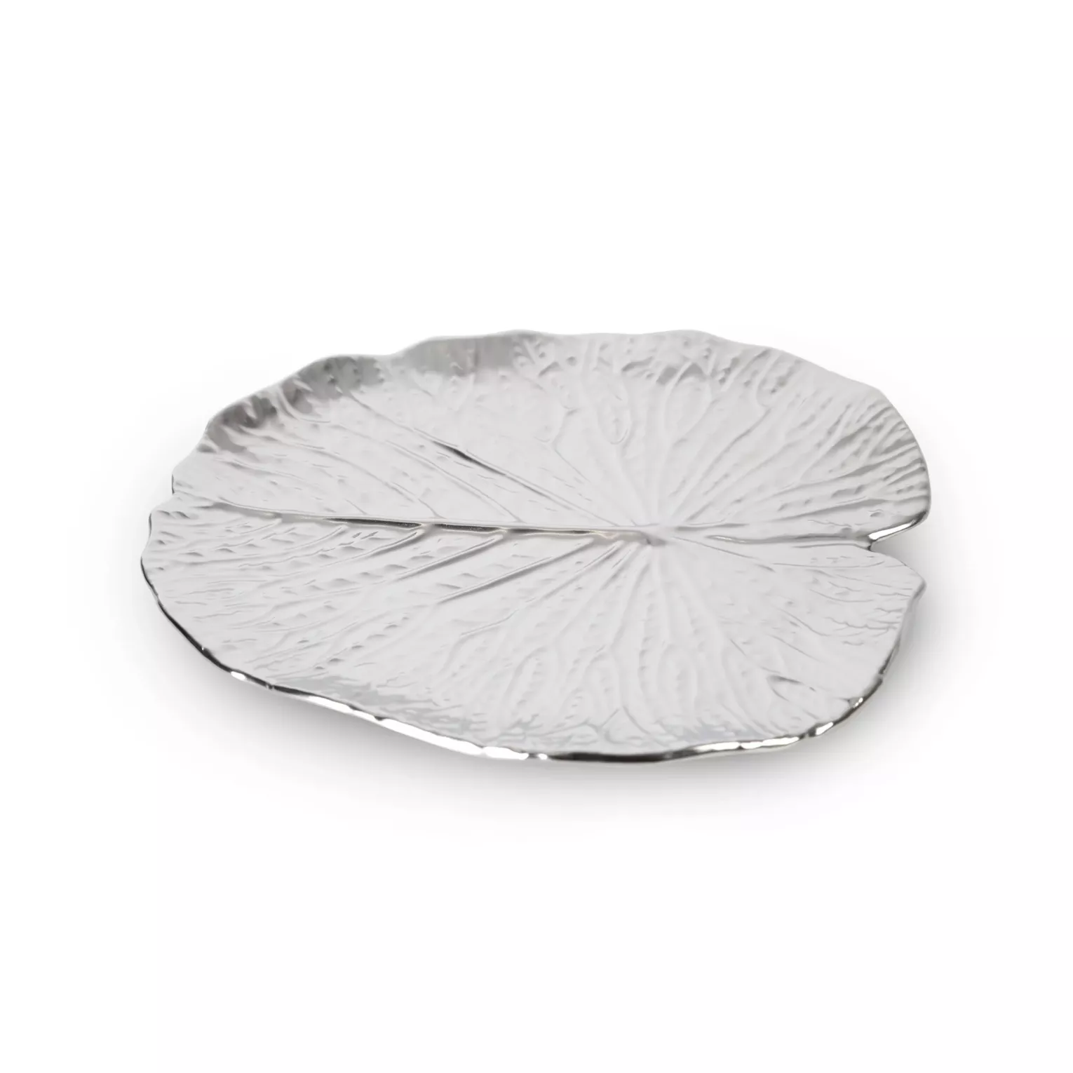Patera ceramiczna dekoracyjna srebrna w formie liścia z wytłoczeniami 27x27x2 cm KALINA Eurofirany