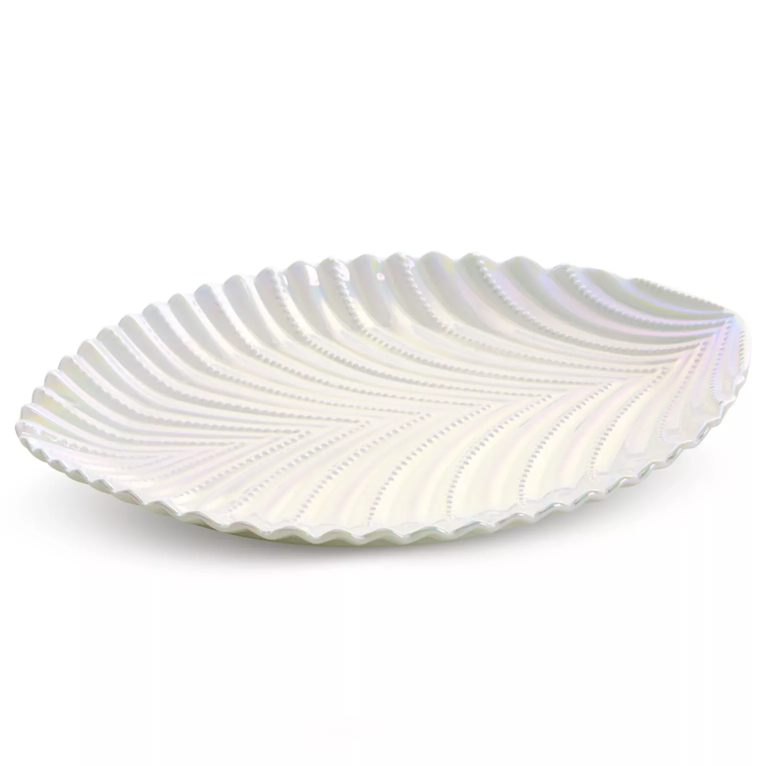Patera ceramiczna dekoracyjna perłowa z wytłaczanym wzorem 34x27x3 cm NELA Eurofirany
