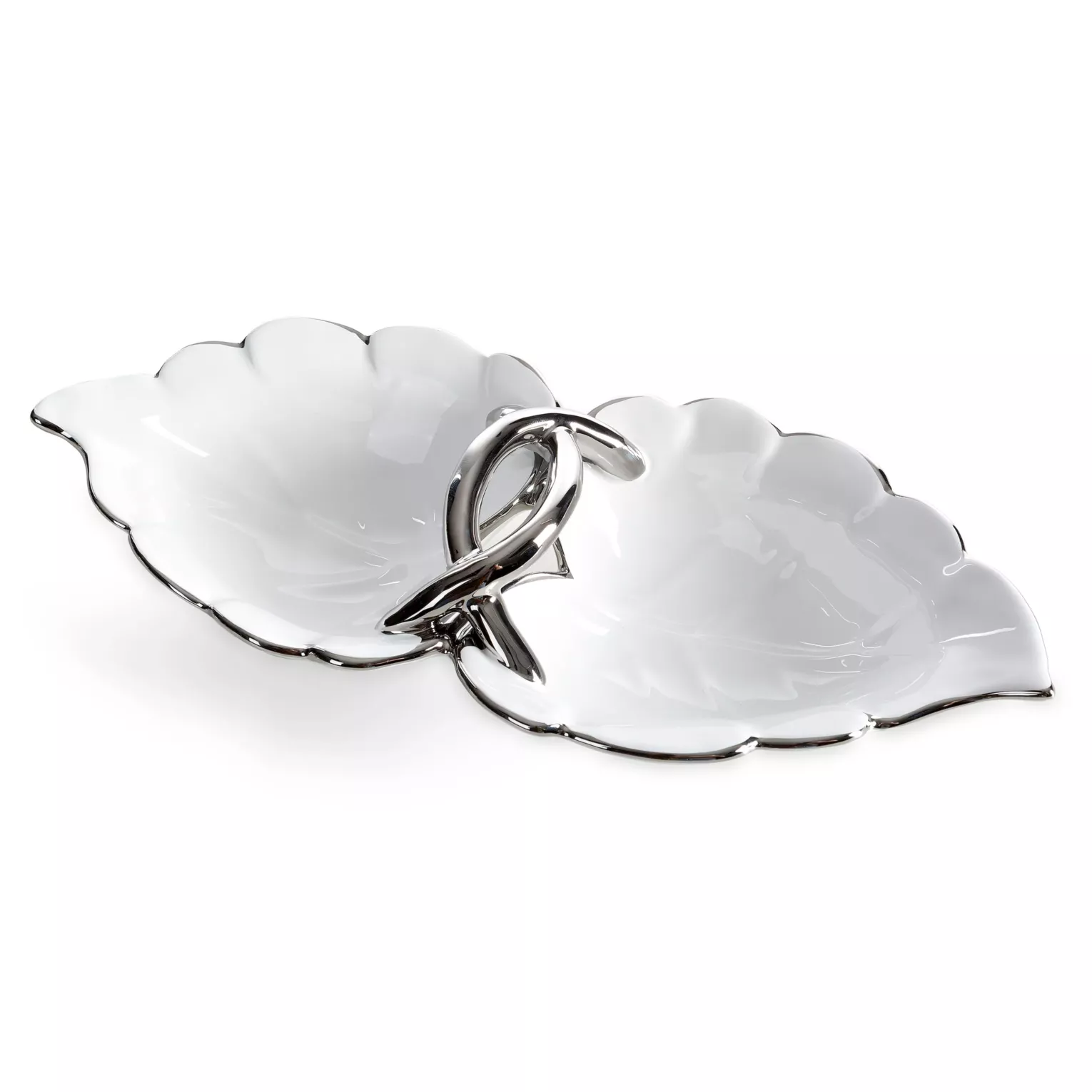 Misa dekoracyjna biało, srebrna w kształcie liścia 35x16x8 cm DONA Eurofirany