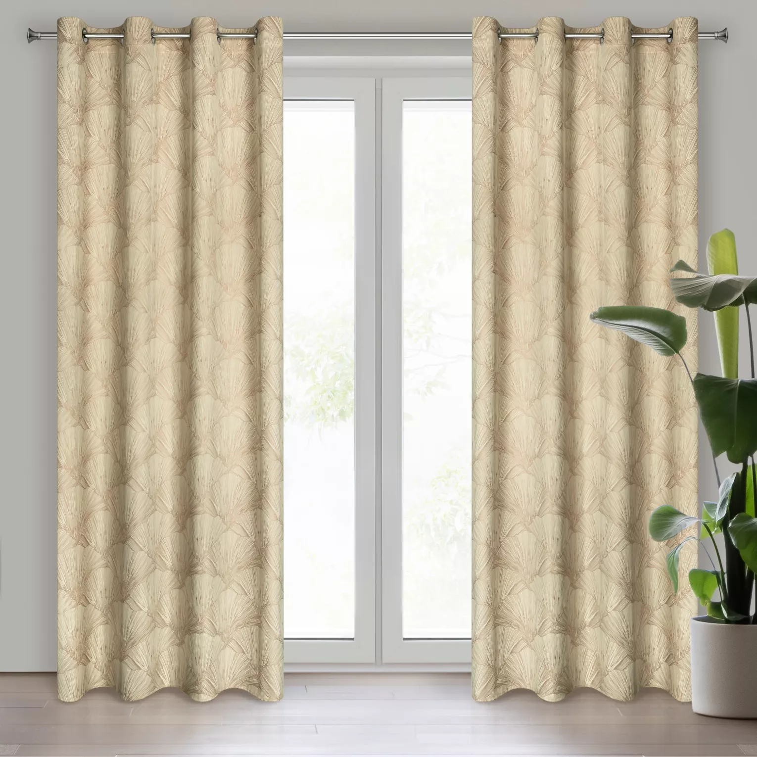Zasłona kremowo, szampańska z motywem roślinnym z tkaniny welwetowej 140x250 cm przelotka GOJA Pierre Cardin Eurofirany