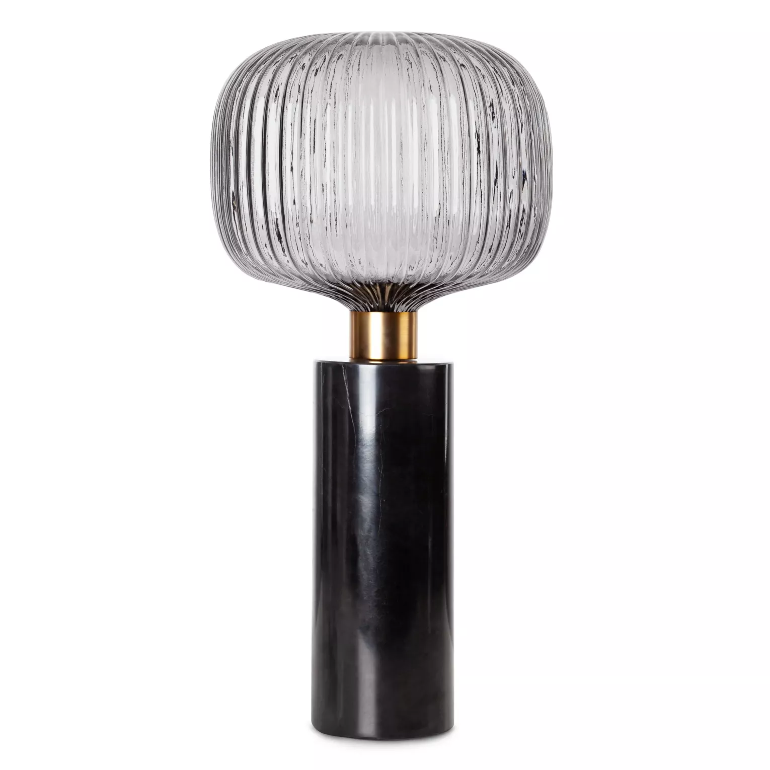 Lampa stołowa do salonu czarno, grafitowa LUKA o marmurowej podstawie i szklanym tłoczonym kloszem Eurofirany