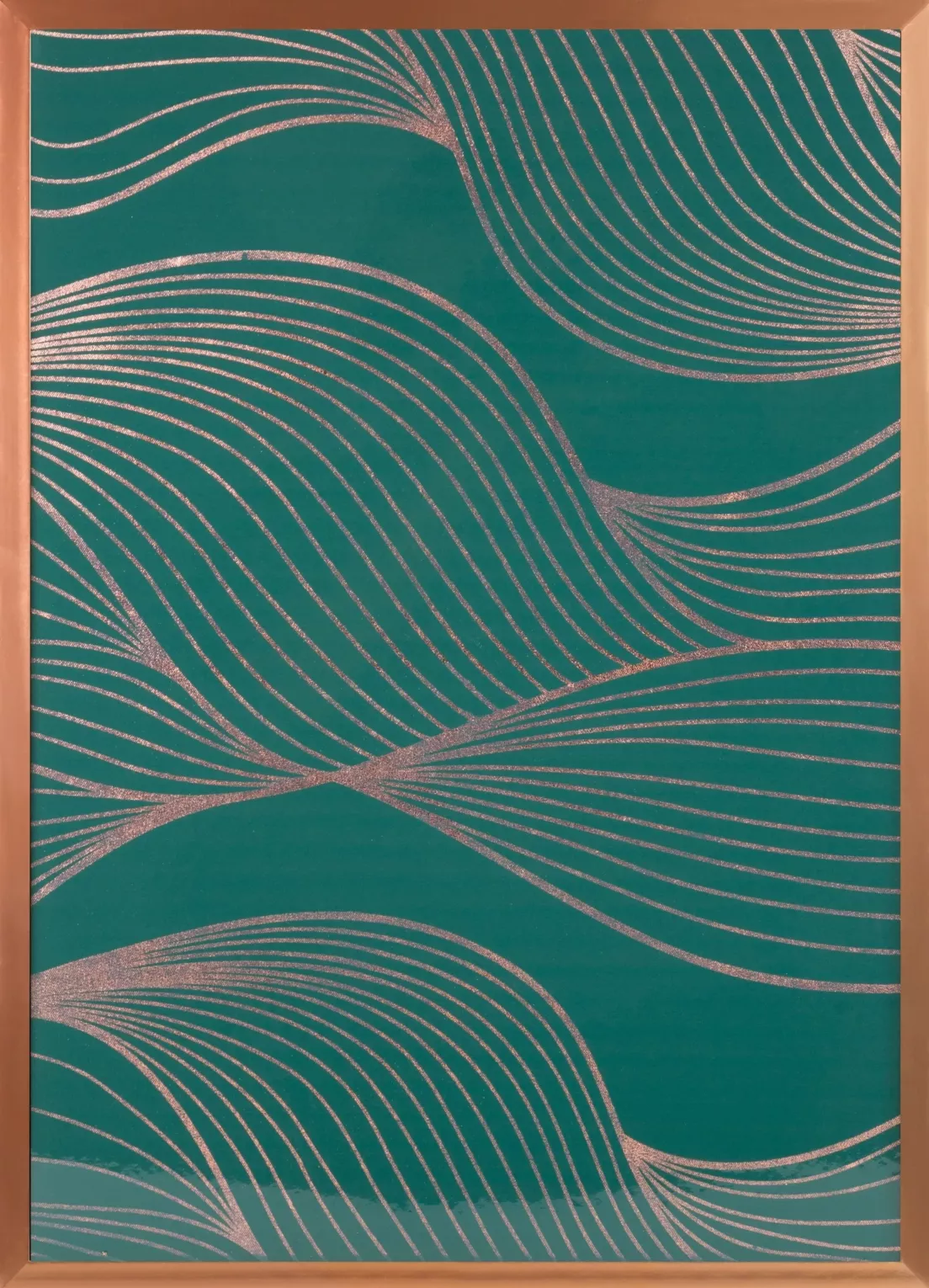 Obraz roślinny zielony z błyszczącym nadrukiem z różowego złota w miedzianej ramie 53x73 cm SALVIA 9 LIMITED COLLECTION