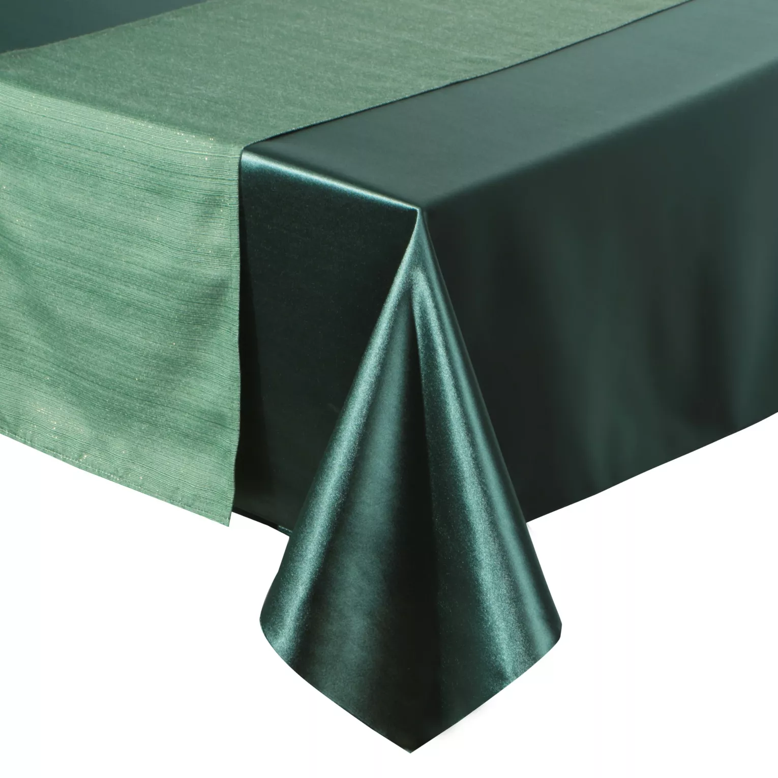 Komplet obrus + bieżnik butelkowozielony, zielony 140x220 cm o satynowym połysku - GLAMO Eurofirany