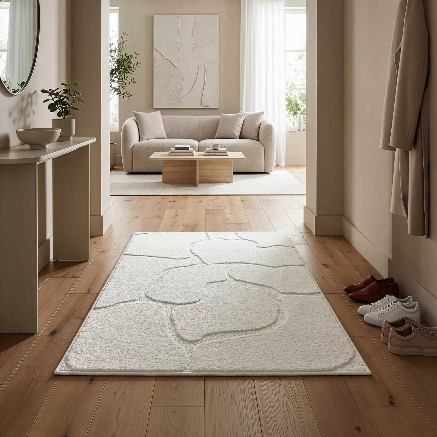 Dywan 60x100 cm kremowy wytłaczany z organicznym wzorem ALBA1 Eurofirany