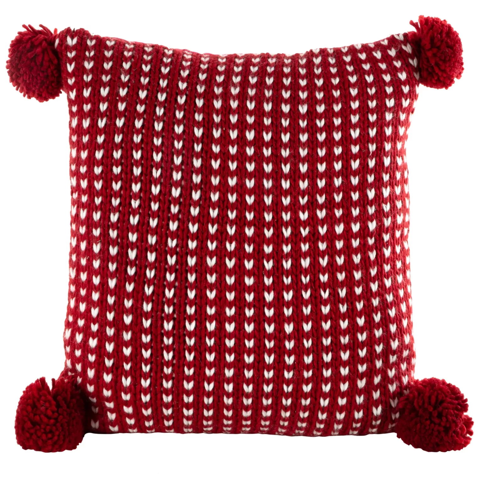Poszewka na poduszkę 45x45 cm o plecionej strukturze z pomponami czerwono, biała Eurofirany