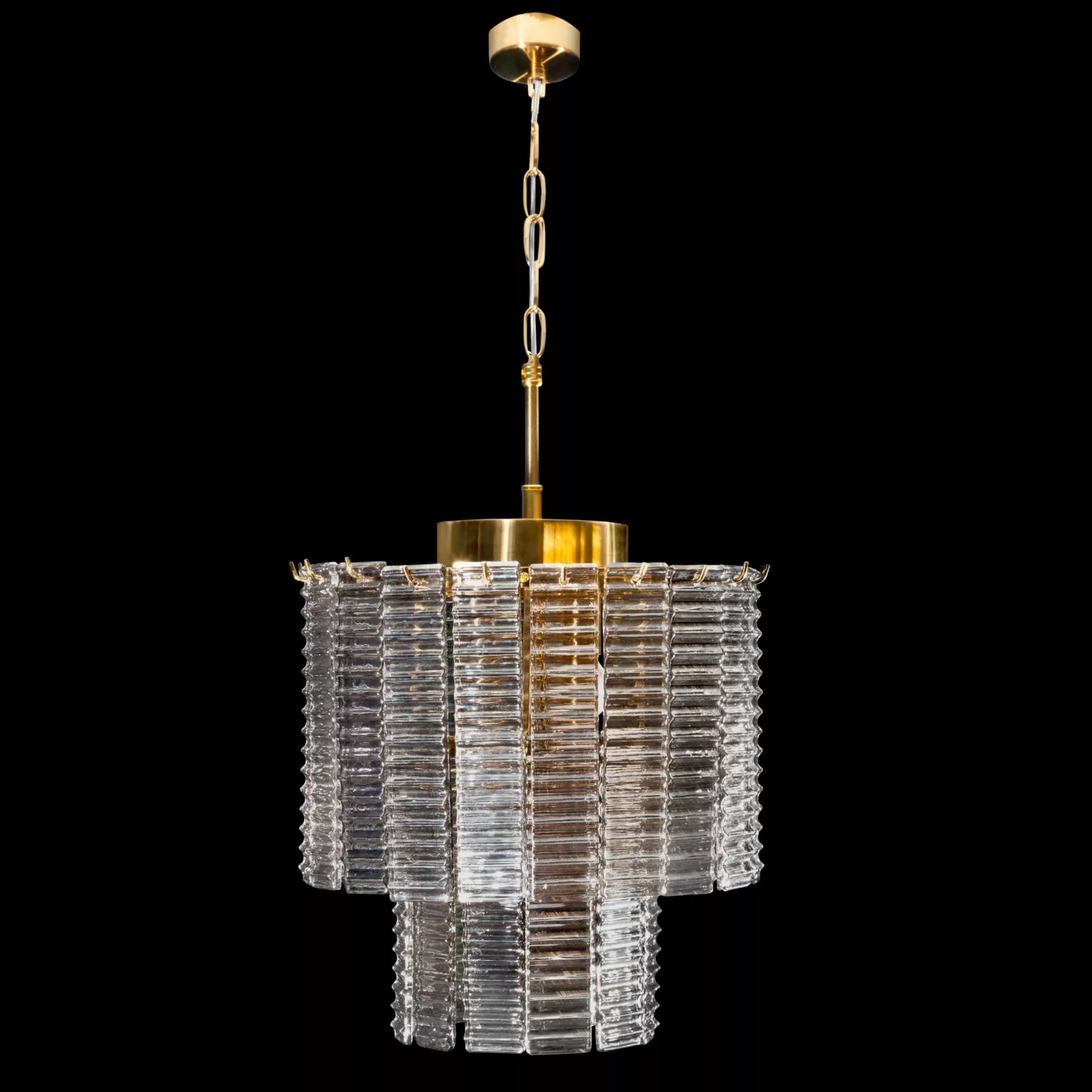 Lampa wisząca do salonu złota z prostokątnymi szklanymi eleganckimi zawieszkami 32 x 40 cm DALIA Eurofirany
