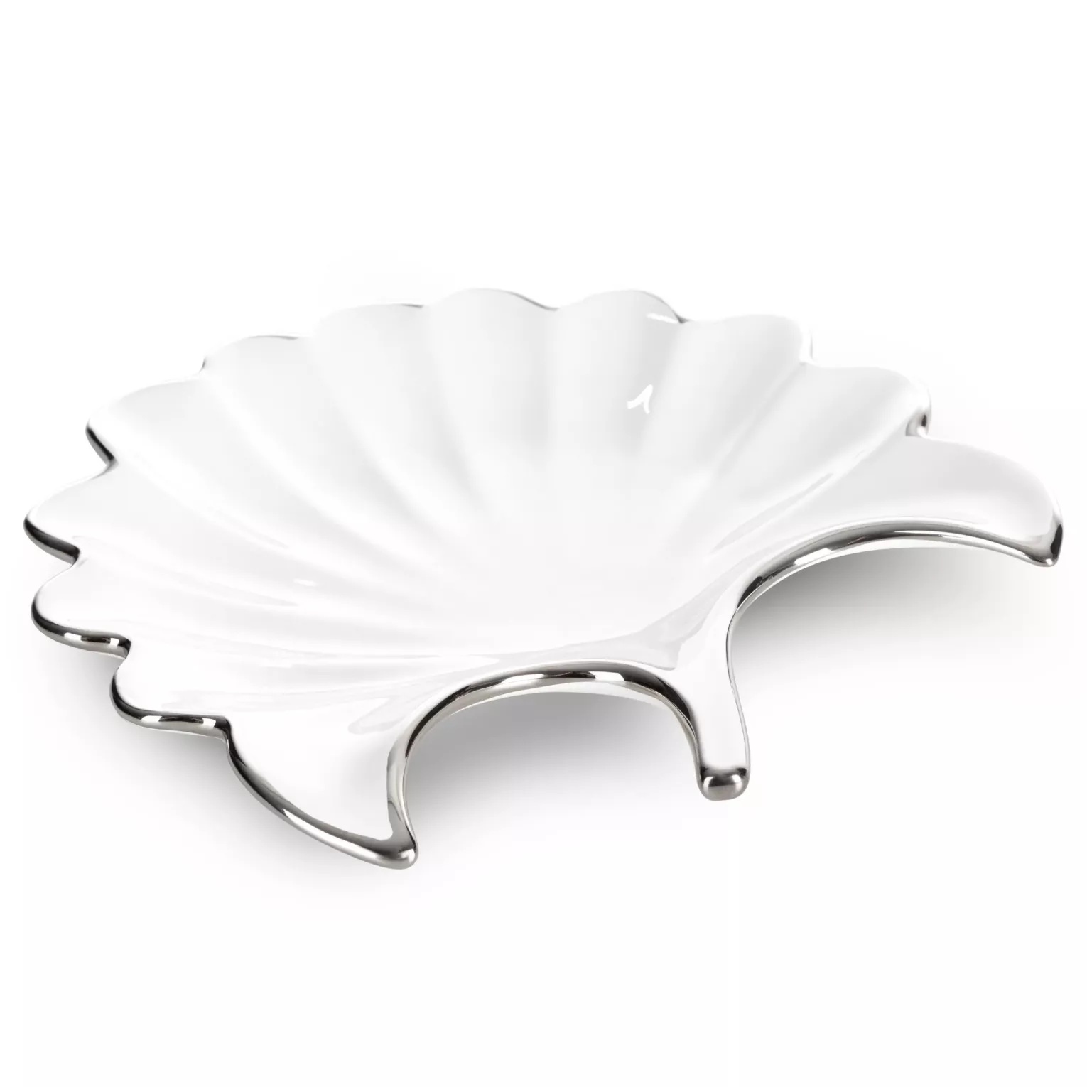 Patera ceramiczna biało-srebrna w kształcie liścia 25x25x4 cm ABBI Eurofirany