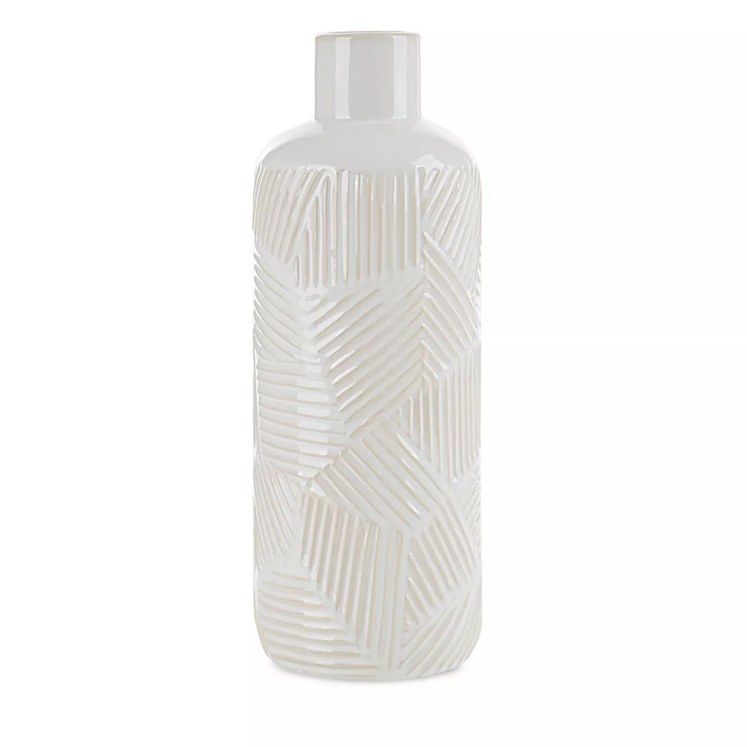 Wazon ceramiczny kremowy dekoracyjny z wytłaczanym wzorem średnica 12x33 cm ROMINA Eurofirany