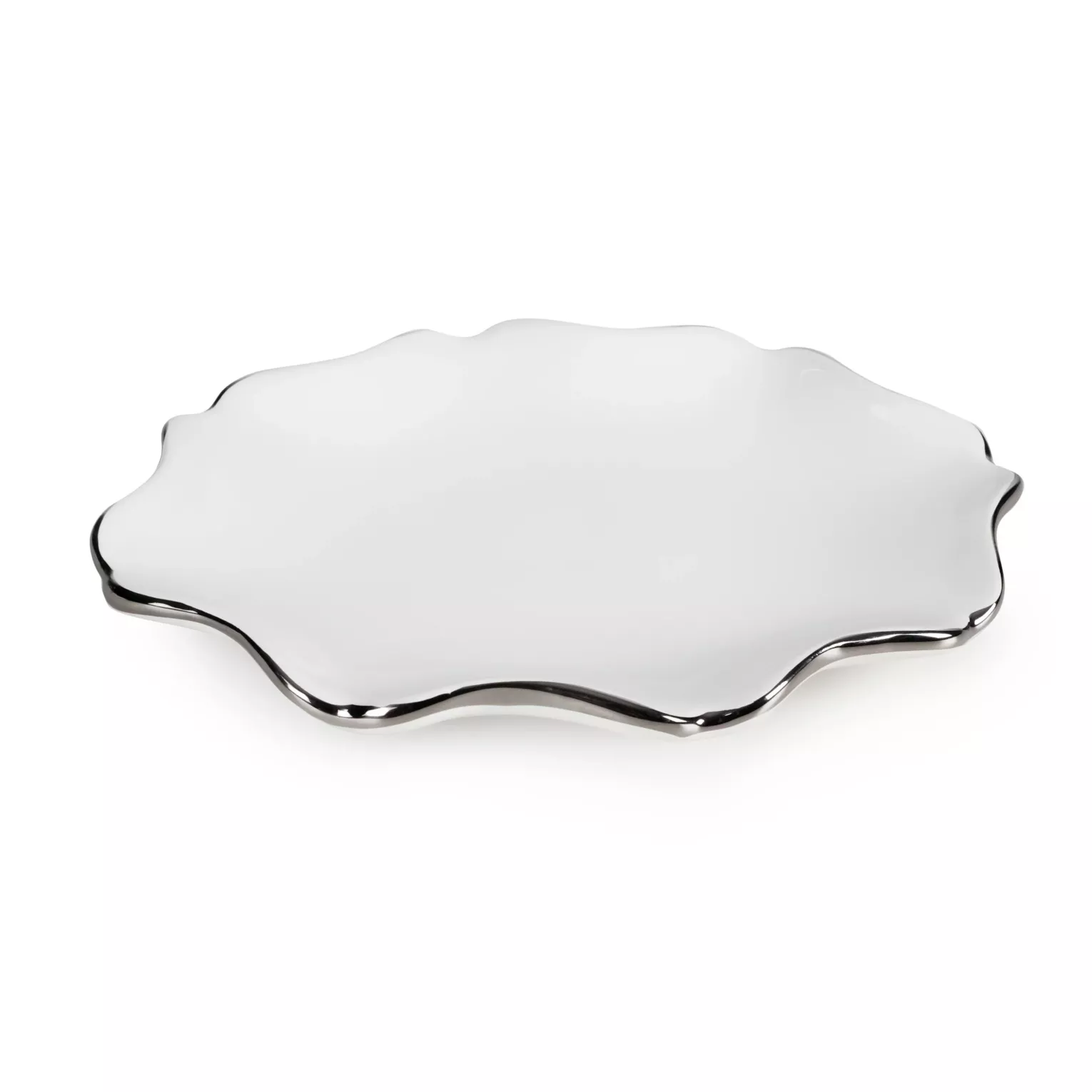 Patera ceramiczna dekoracyjna biało-srebrna z falującymi brzegami 20x15x3 cm AUREN 3 Eurofirany