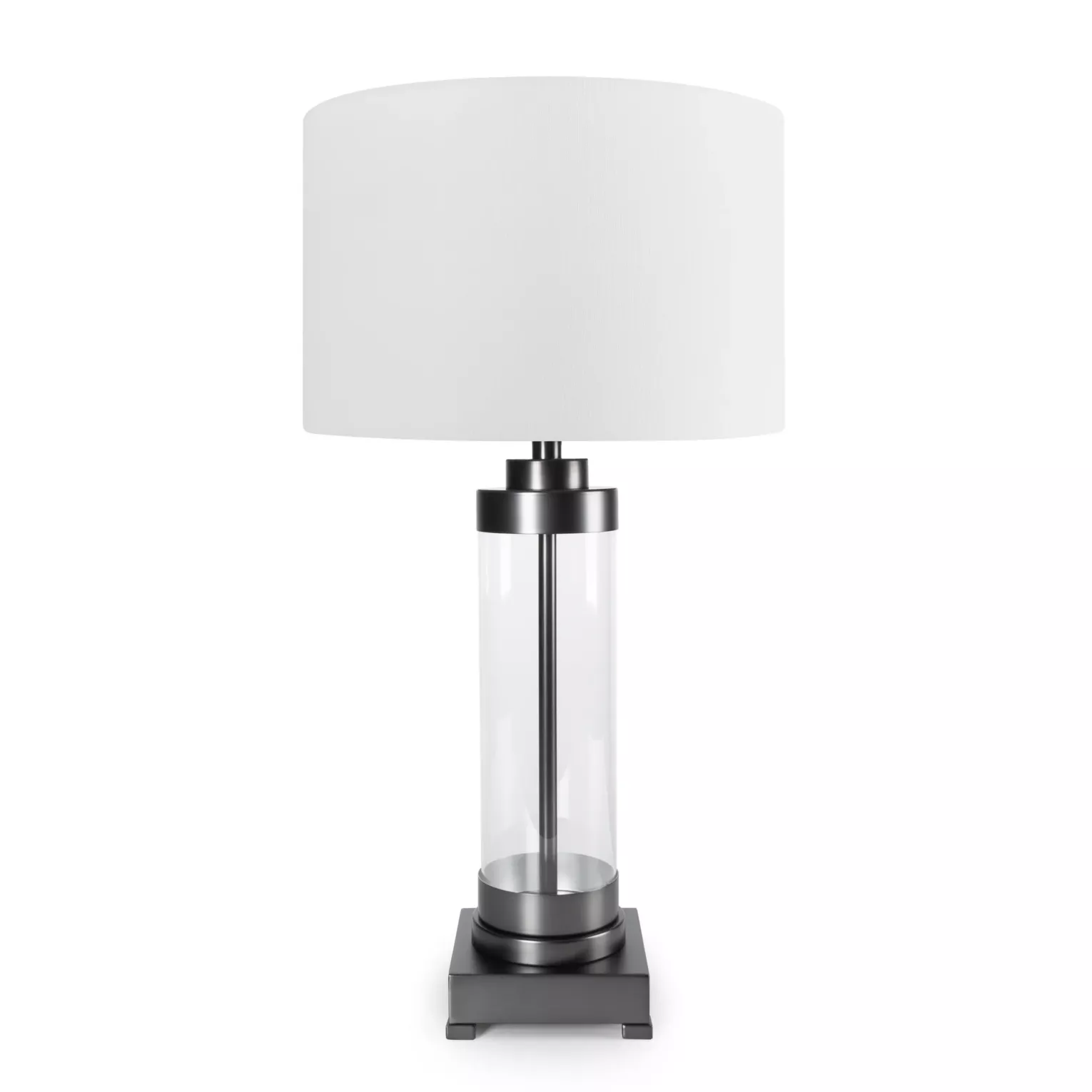 Lampa stołowa do pokoju biało, czarna o prostej szklanej podstawie 40 x 74 cm CLARA  Eurofirany