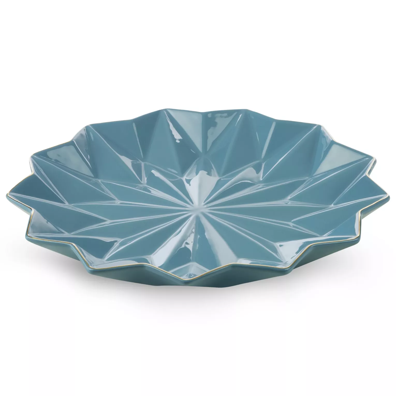 Patera ceramiczna niebiesko-złota z geometrycznymi wytłoczeniami 33x33x4 cm ALANI Eurofirany