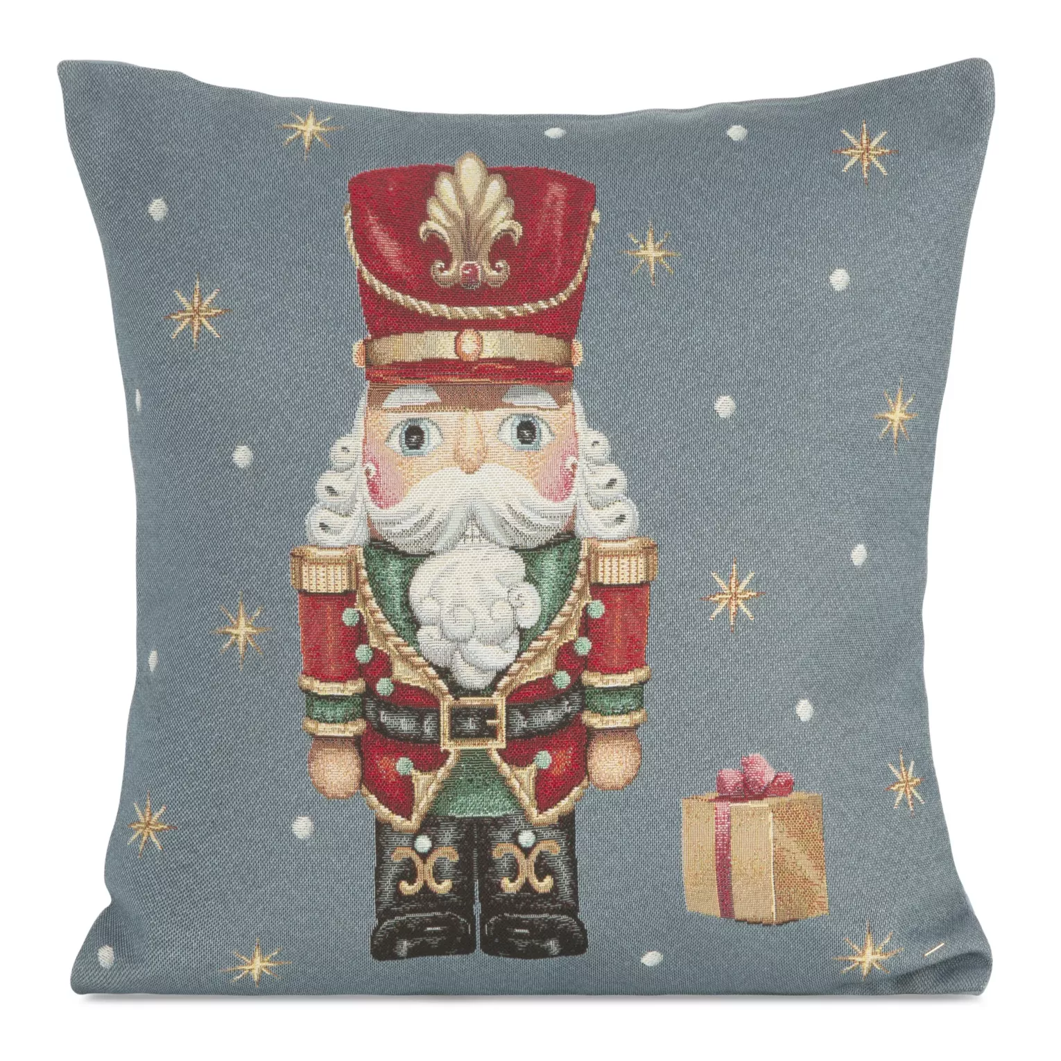 Poszewka na poduszkę 45x45 cm bawełniana, gobelinowa zdobiona wzorem dziadka do orzechów popielato, czerwona GOB Eurofirany