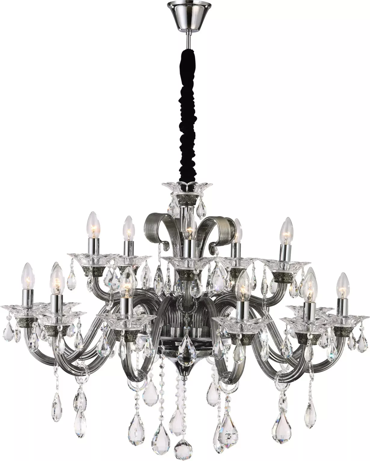 Lampa wisząca do salonu srebrna piętnastoramienny żyrandol z kryształami 95 x 70 cm GLITTER  Eurofirany