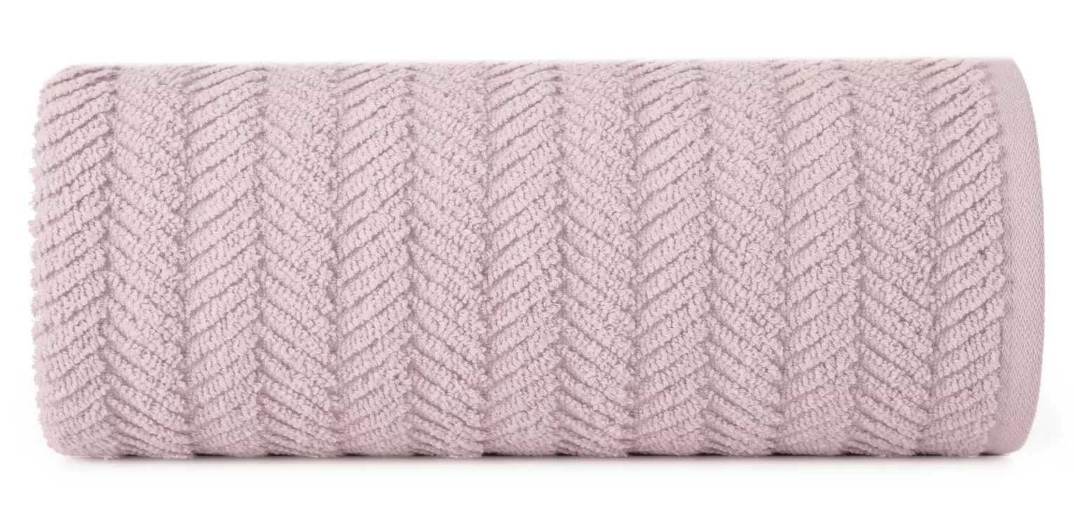 Ręcznik kąpielowy 50x90 cm bawełniany kolor pudrowy zdobiony wzorem jodełki 550 g/m2 ETNO Eurofirany