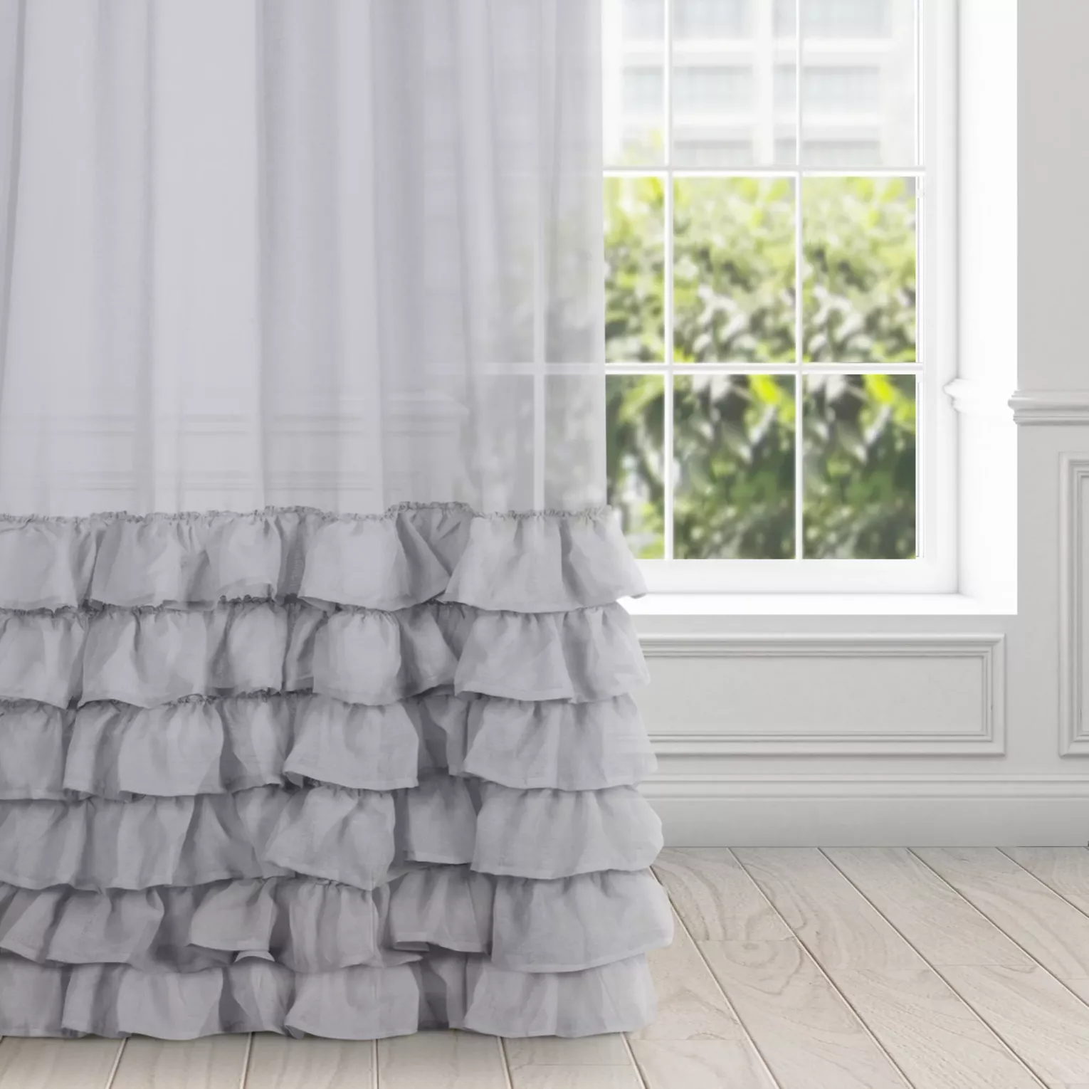 Firana stalowa z etaminy z falbanami 140x250 cm taśma - DOLLY Eurofirany