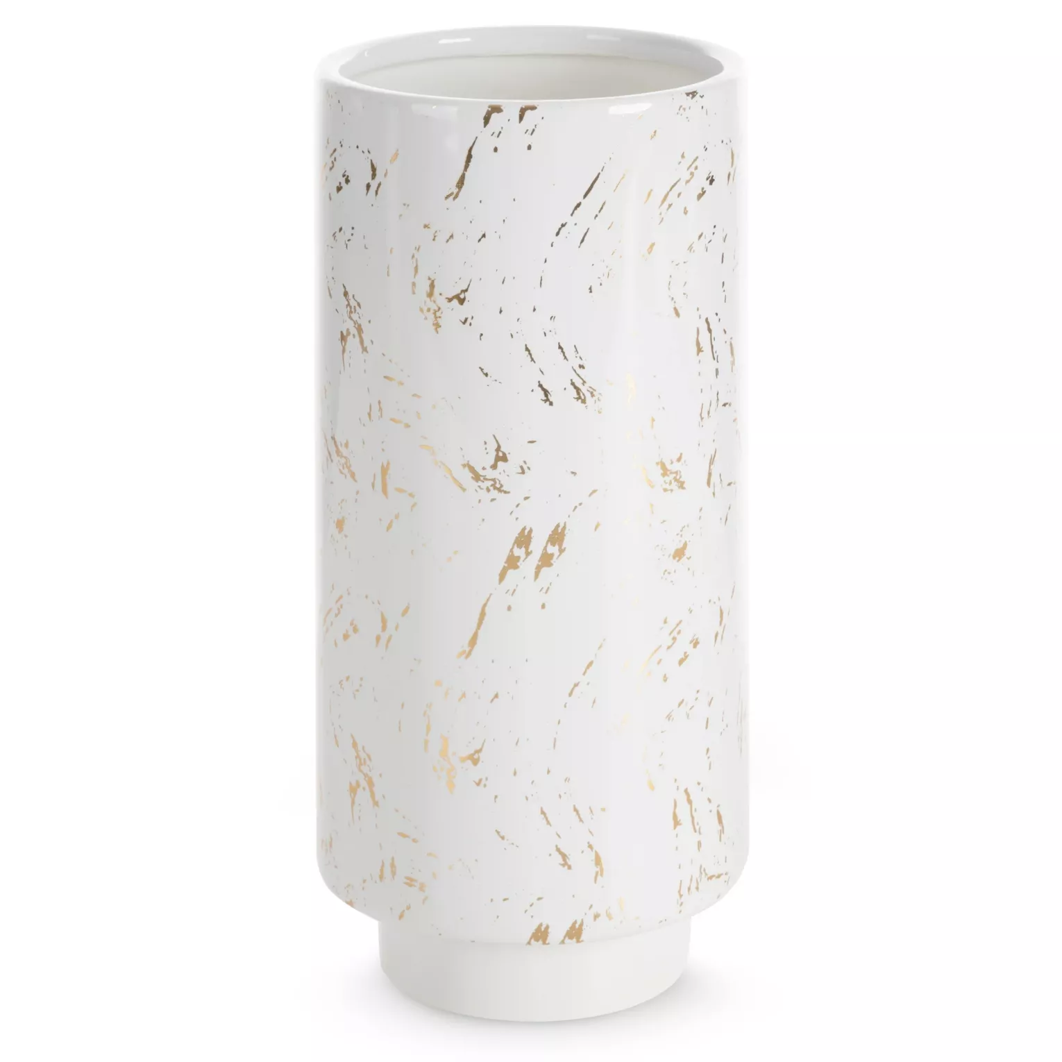 Wazon ceramiczny biało-złoty dekoracyjny zdobiony przecieranym wzorem średnica 13x30 cm ARIELA 2 Eurofirany