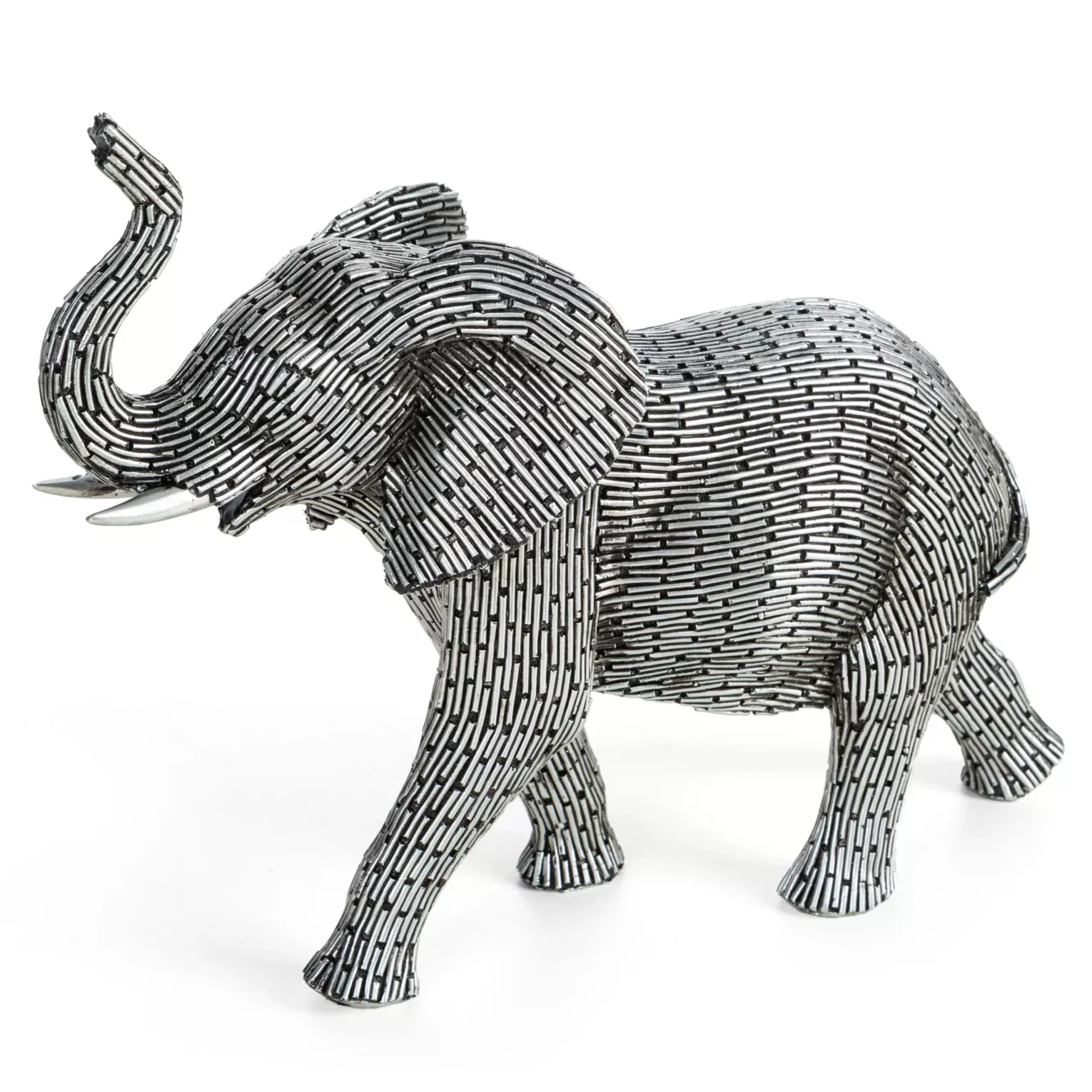 Figurka srebrna w kształcie słonia z metaliczną geometryczną strukturą 27x10x21 cm ZURI Eurofirany