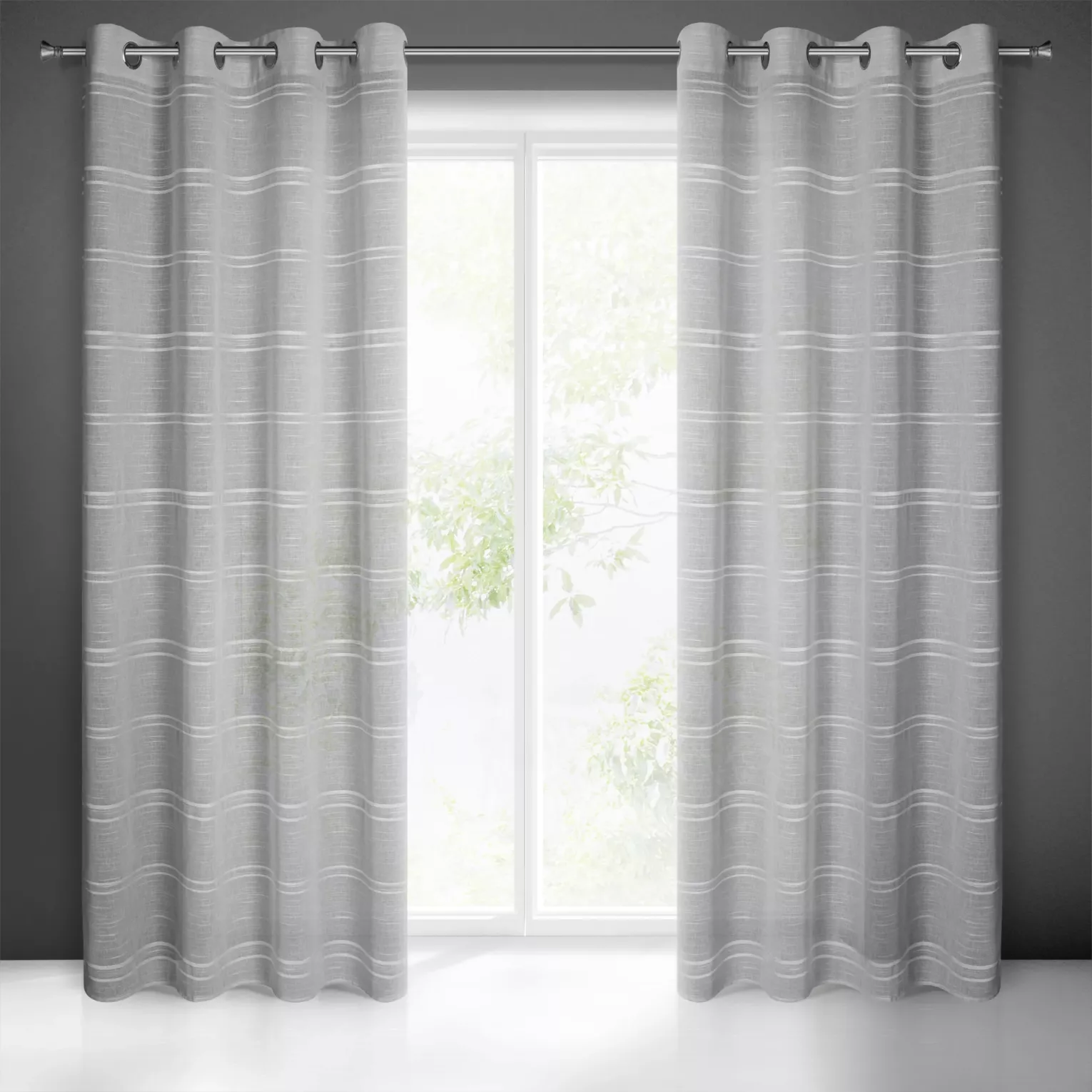 Firana srebrna z szenilowymi paseczkami 140x250 cm przelotka - ARCADIA Eurofirany