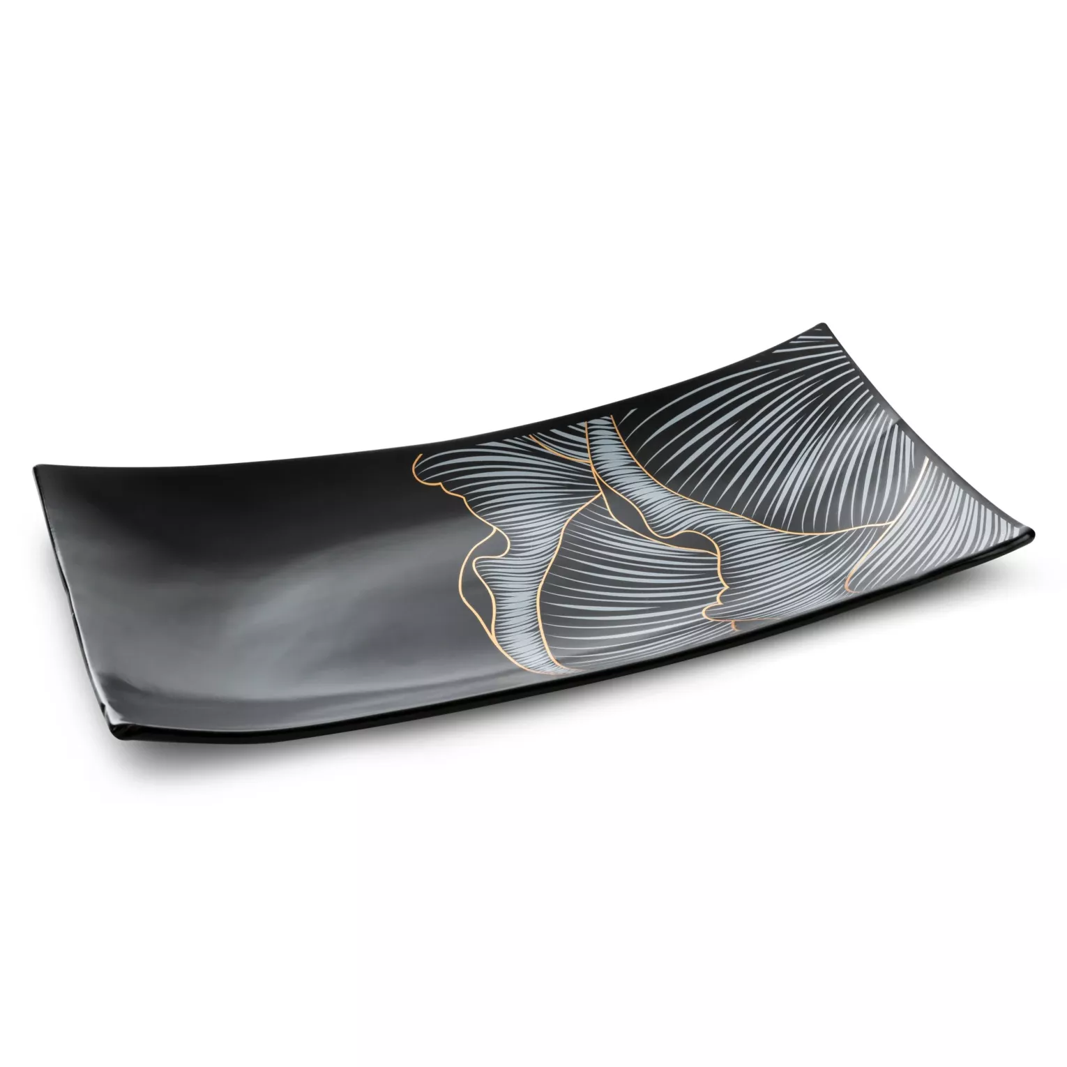 Patera dekoracyjna czarno-złota z motywem kwiatu peoni 41x21x9 cm PEONIA LIMITED COLLECTION Eurofirany